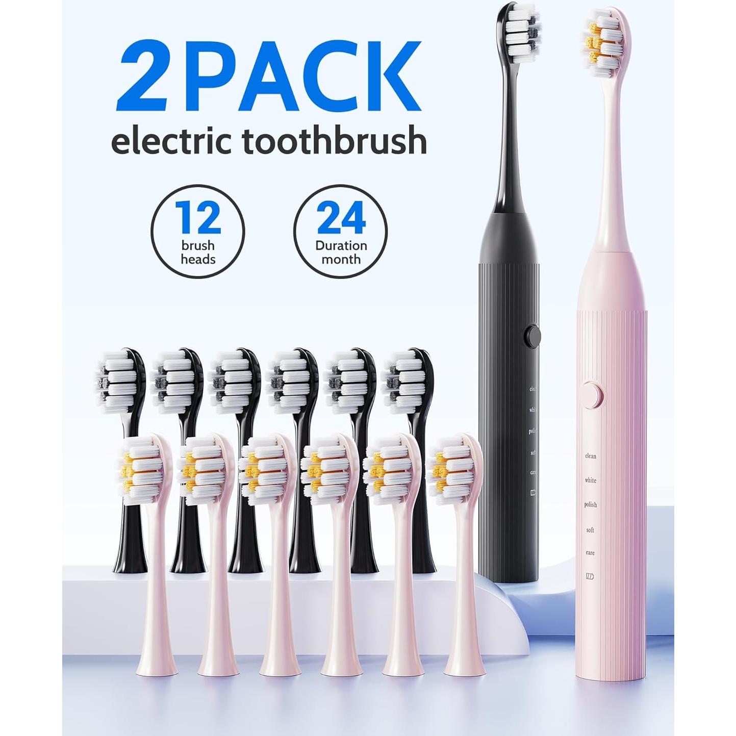 Juego de Cepillos de Dientes Eléctricos CindyLary 2 Paquetes 12 Cabezas