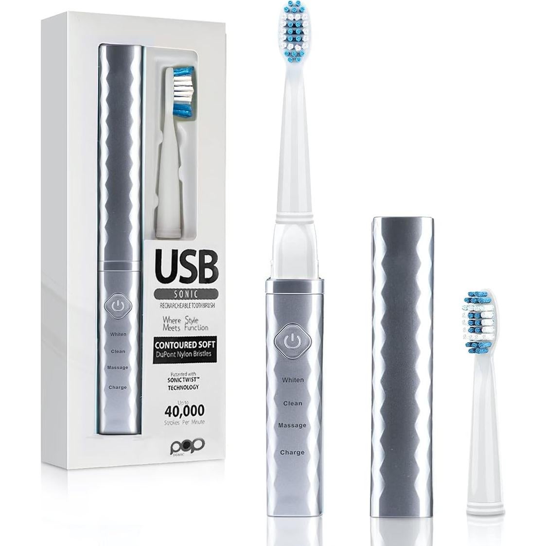 Cepillo de Dientes Sónico Recargable Pop Sonic Plata USB