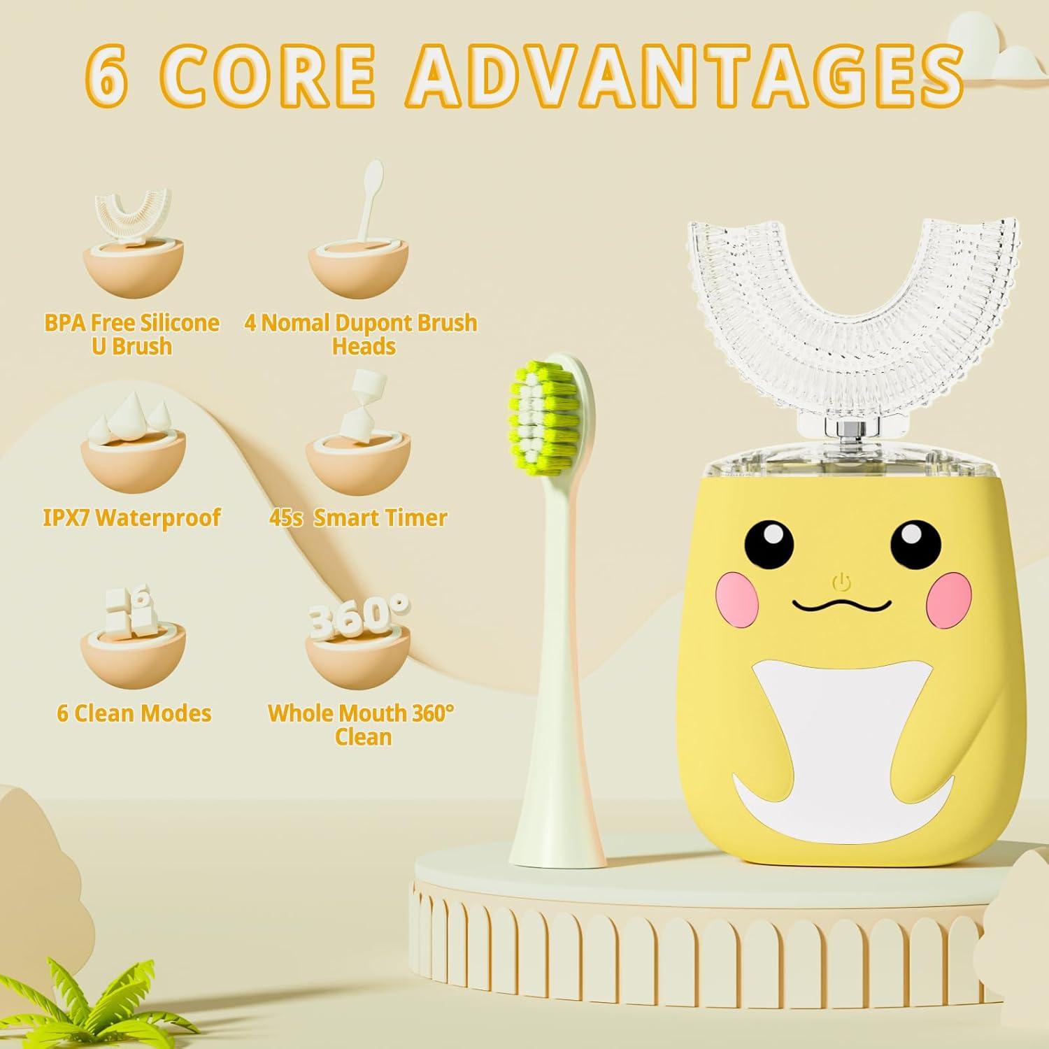 Cepillo de Dientes Eléctrico ELOTAME U para Niños 2-7 Años Amarillo