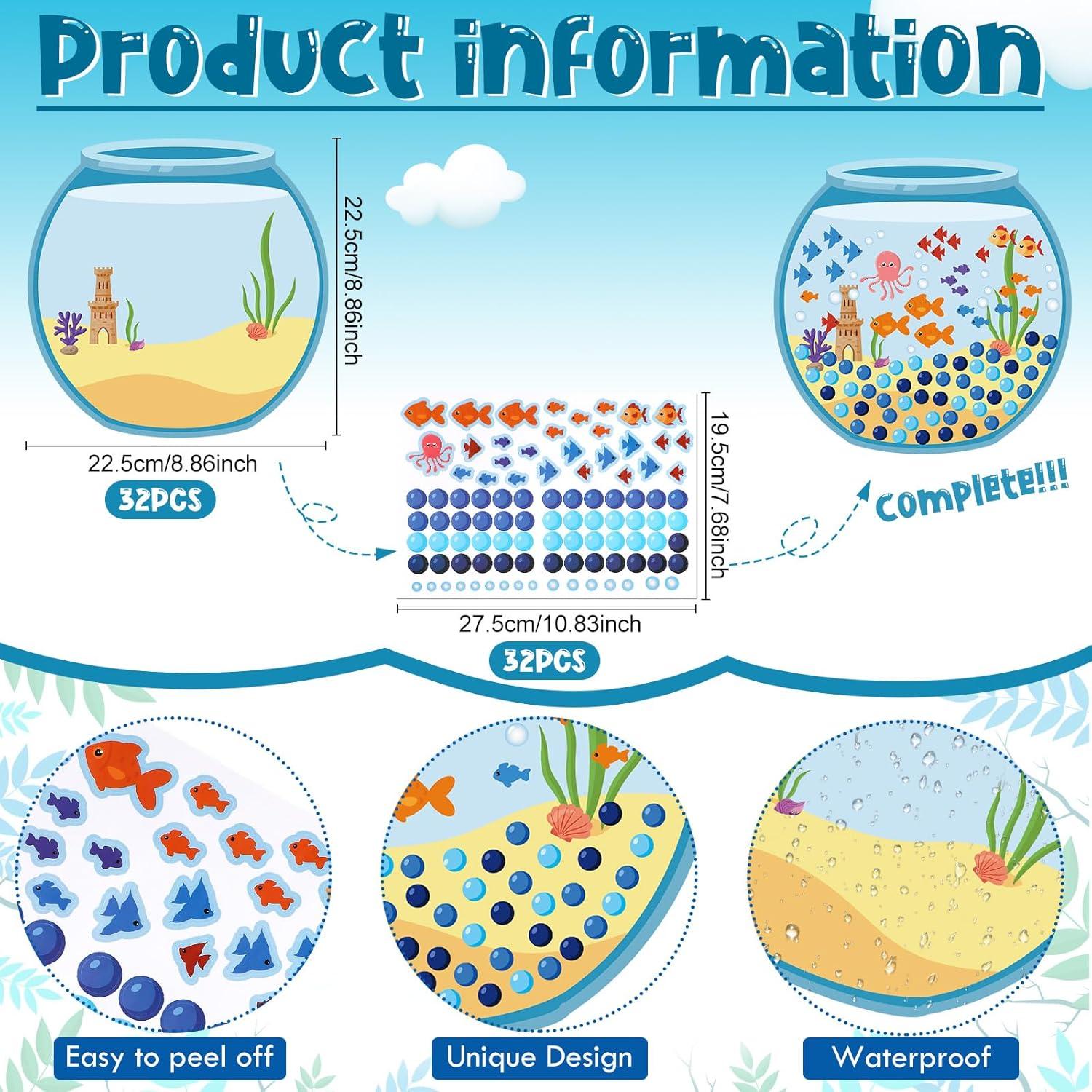 Juego de Pegatinas Acuario Teling 64 Pcs para Niños