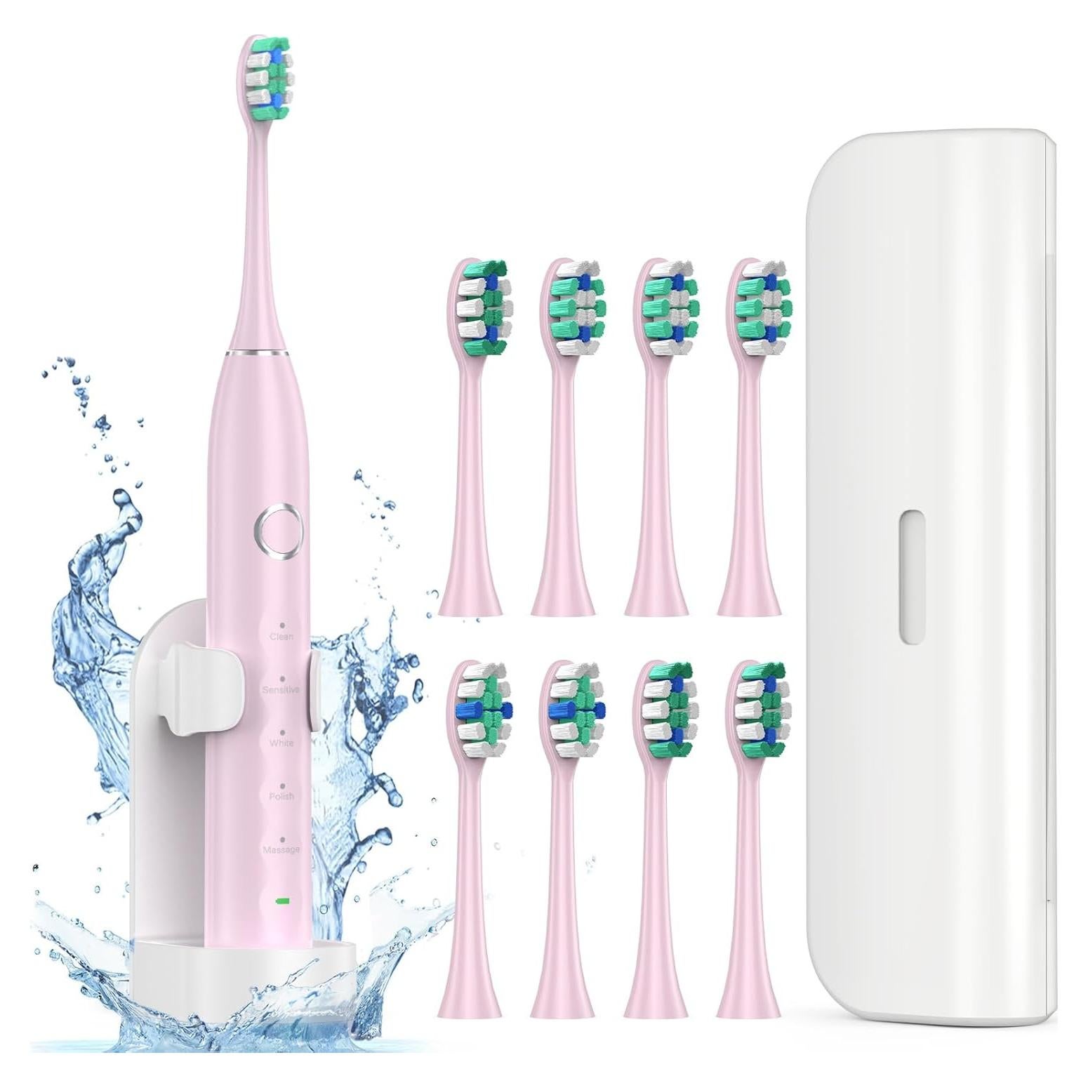 Cepillo de Dientes Eléctrico Fronix Sonic Rosa con 8 Cabezas