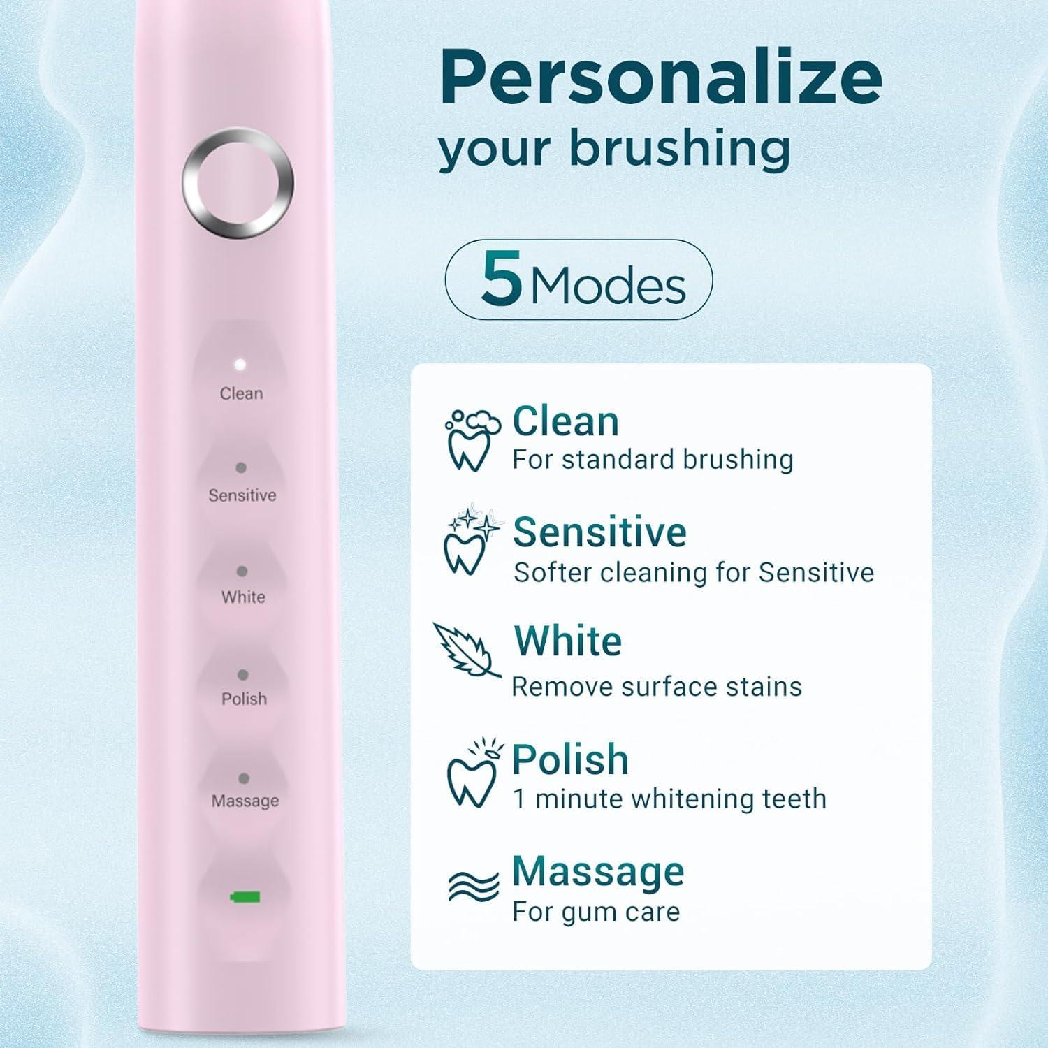 Cepillo de Dientes Eléctrico Fronix Sonic Rosa con 8 Cabezas