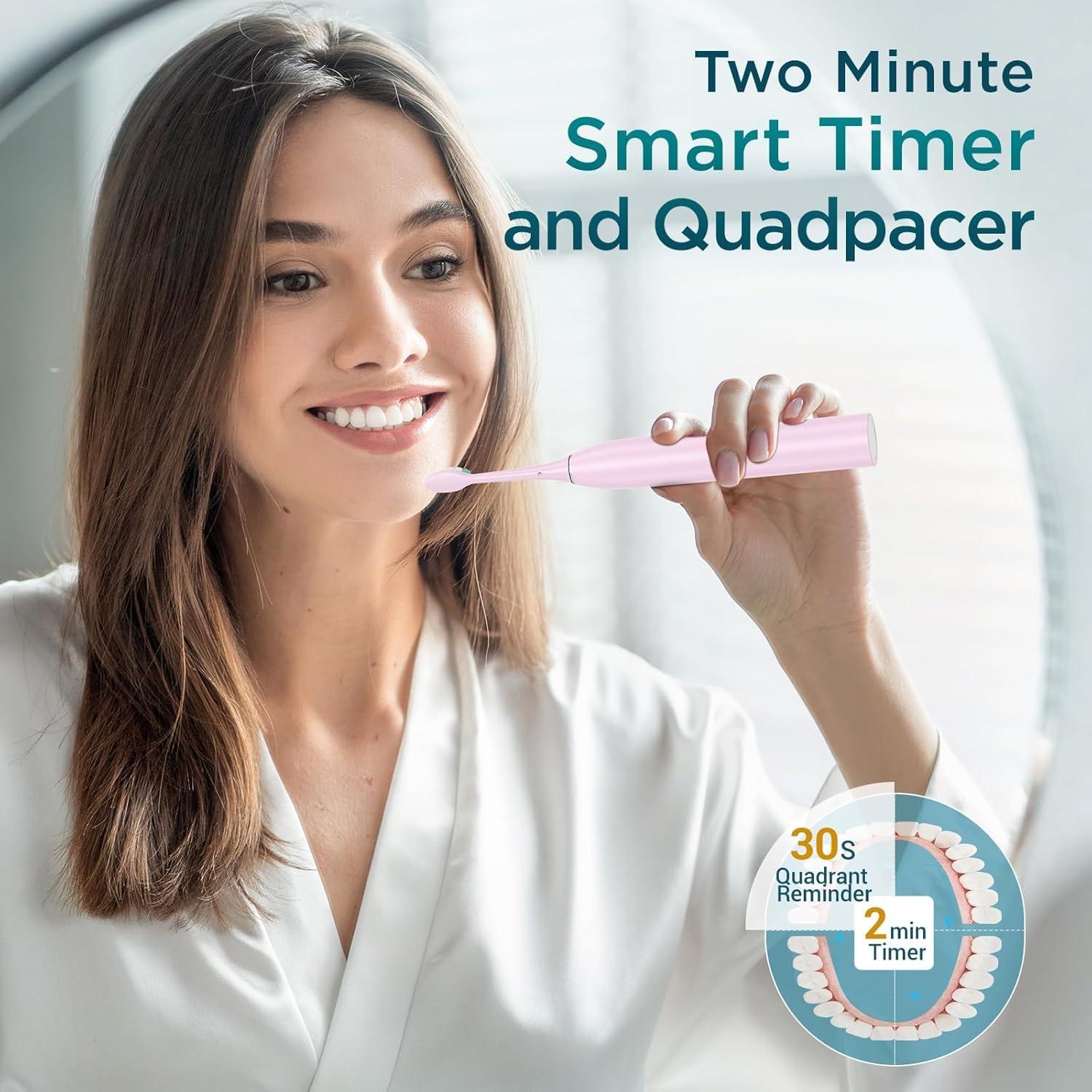 Cepillo de Dientes Eléctrico Fronix Sonic Rosa con 8 Cabezas