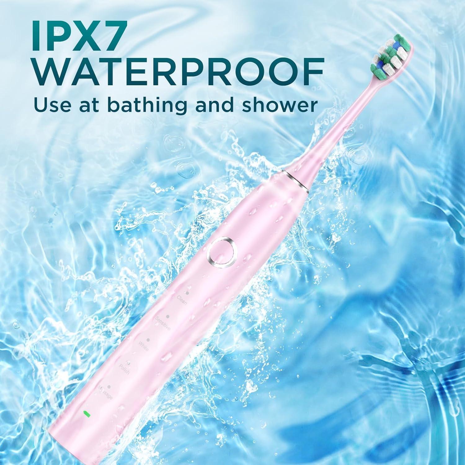 Cepillo de Dientes Eléctrico Fronix Sonic Rosa con 8 Cabezas