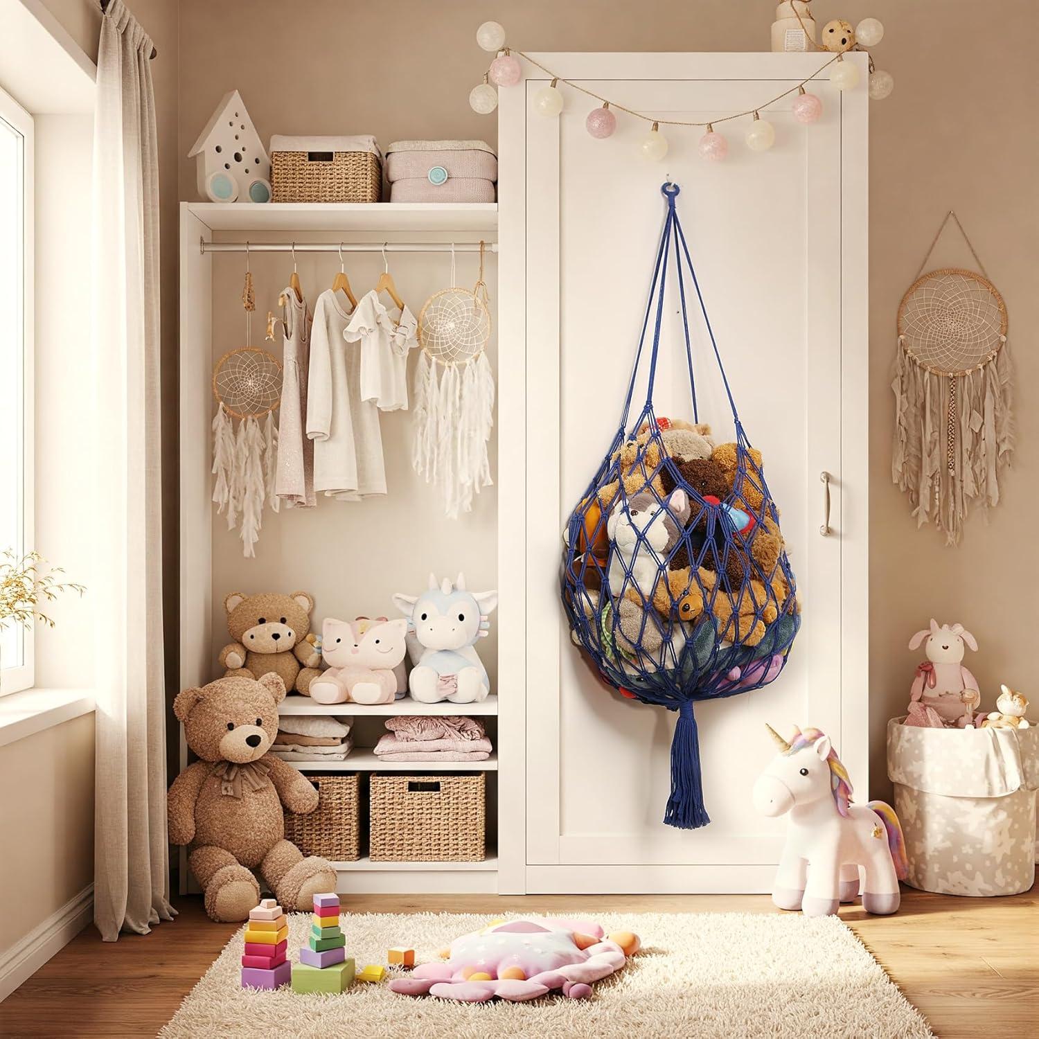 Hamaca Colgante de Almacenamiento de Peluches Amder Azul 50x152 cm