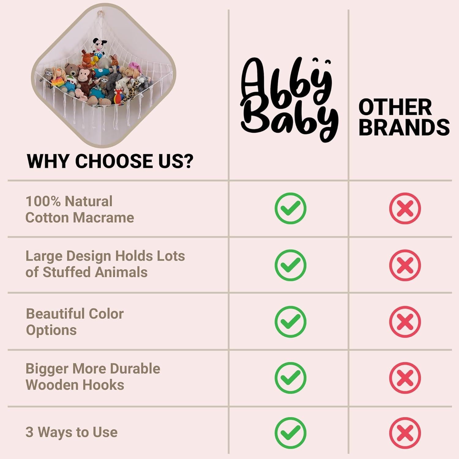 Hamaca Grande para Animales de Peluche Beige Abby Baby 142x107 cm