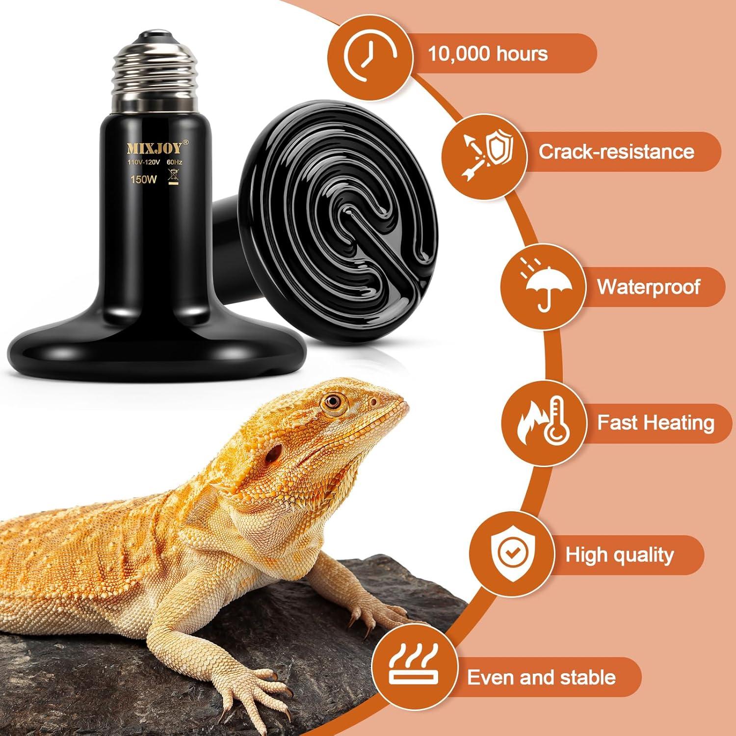 MIXJOY Lámpara de Calor para Reptiles 150W Cerámica 2Pack