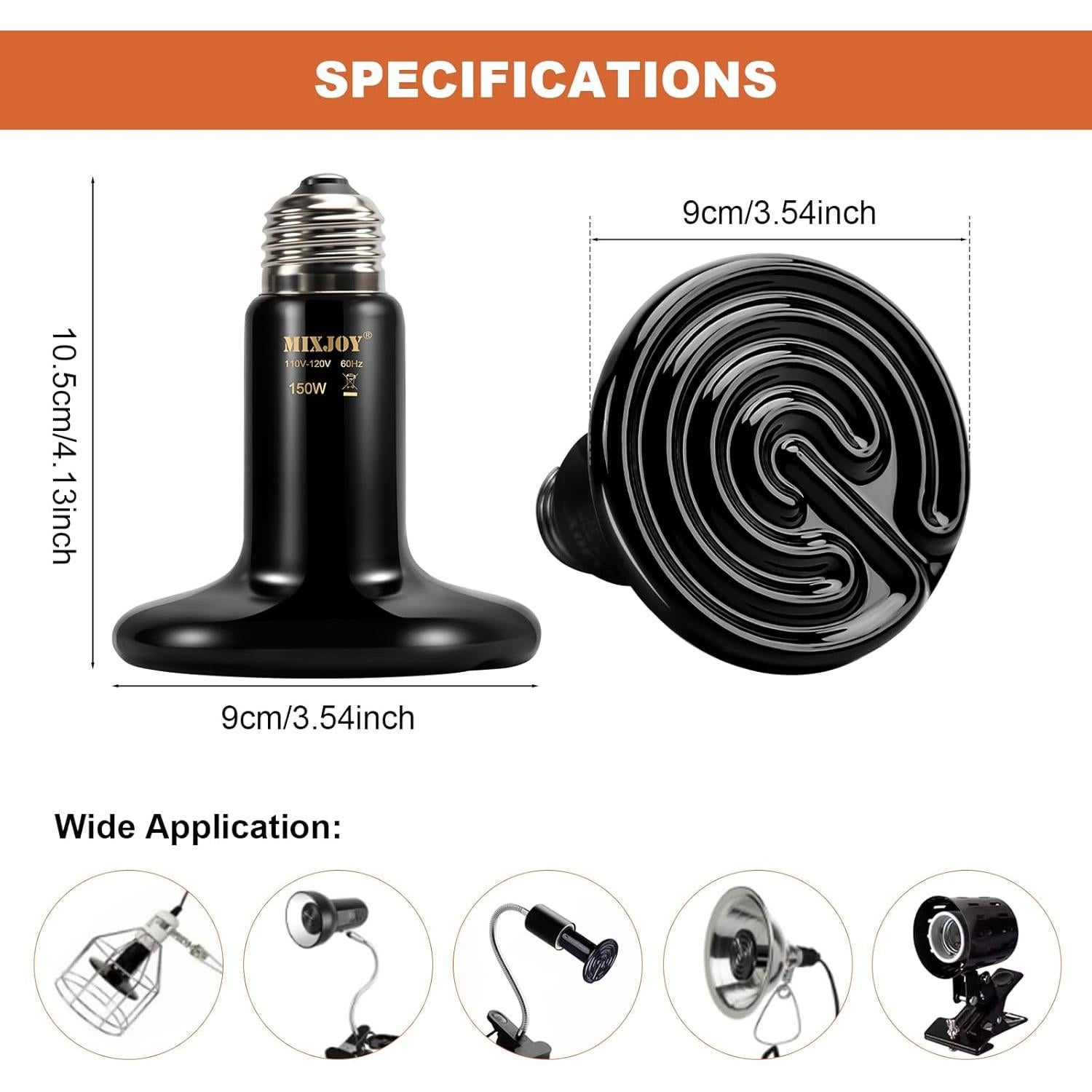 MIXJOY Lámpara de Calor para Reptiles 150W Cerámica 2Pack