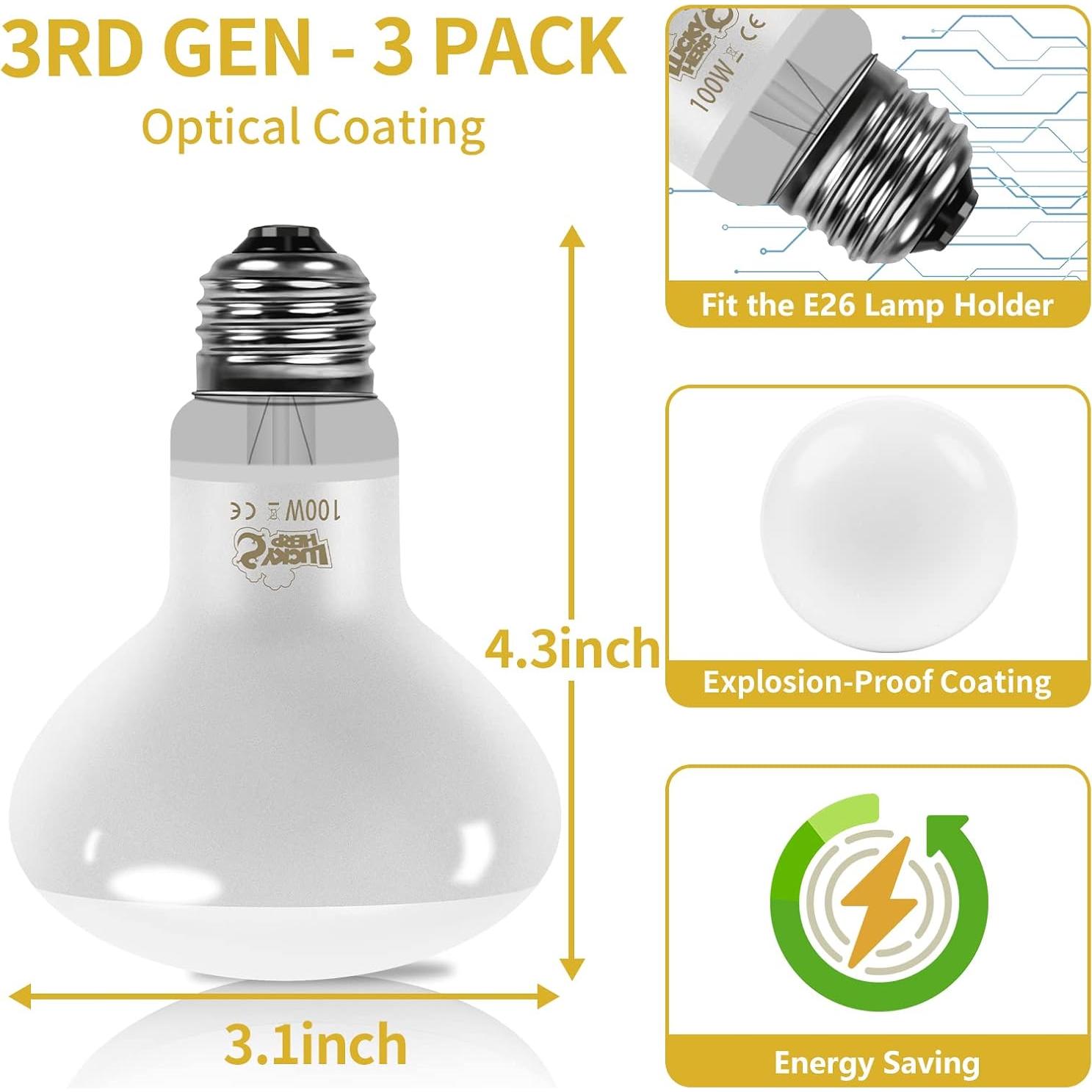 Bombilla de Calor UVA 100W LUCKY HERP 3 Paquetes para Reptiles