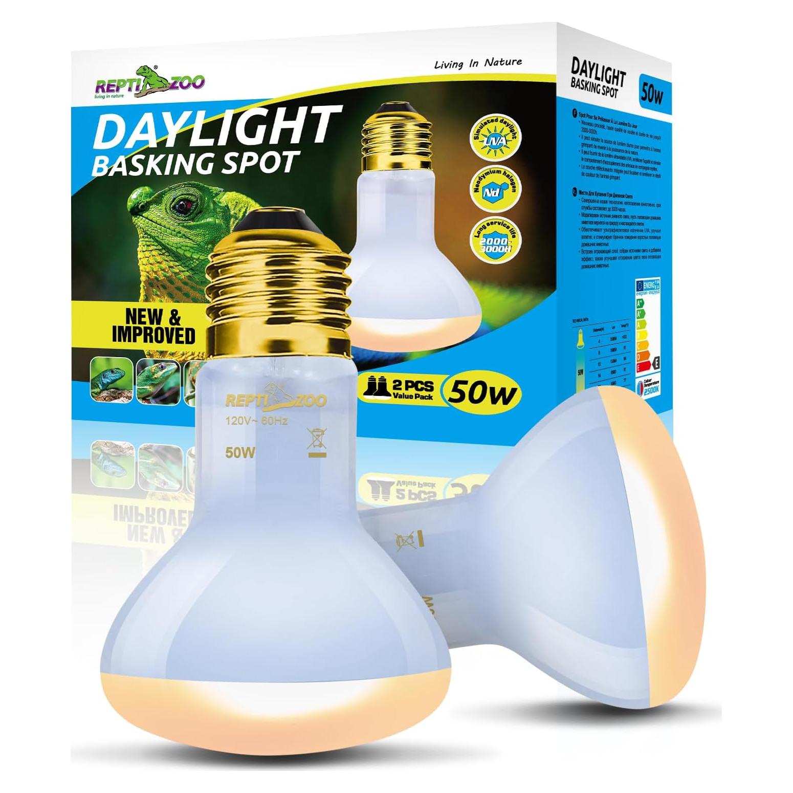 Lámpara de Calor UVA para Reptiles REPTIZOO 50W - Paquete de 2