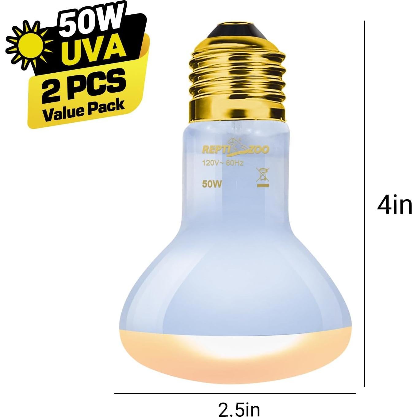 Lámpara de Calor UVA para Reptiles REPTIZOO 50W - Paquete de 2
