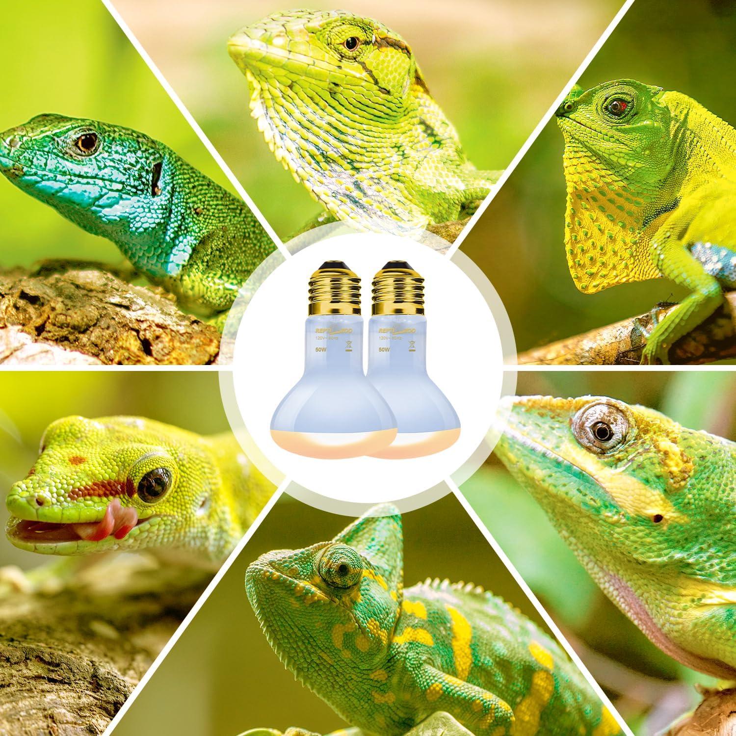Lámpara de Calor UVA para Reptiles REPTIZOO 50W - Paquete de 2