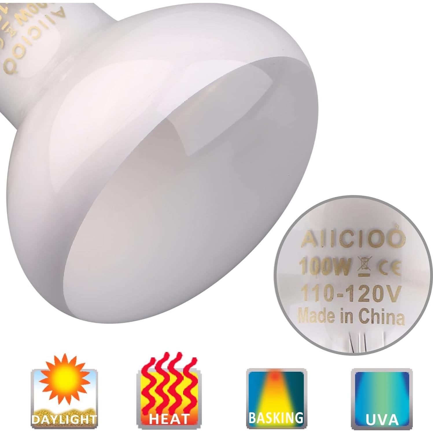 Bombilla de Calor para Reptiles AIICIOO 100W UVA Luz Diurna