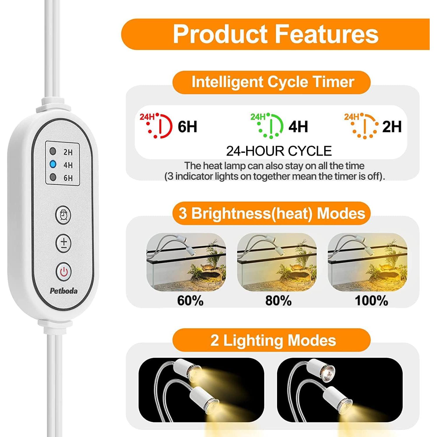 Lámpara de Calor para Reptiles Petboda WGD001 4 Bombillas 25W/50W