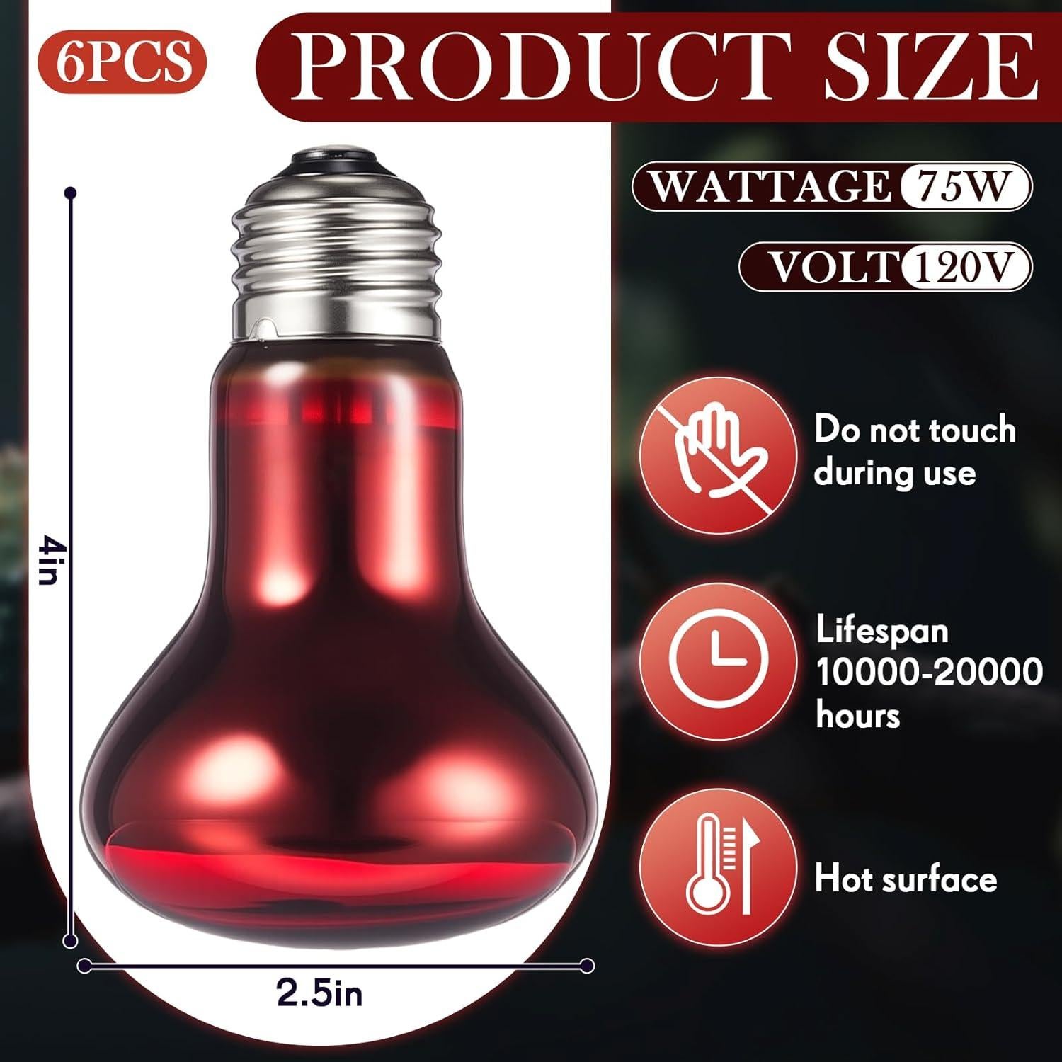 Lámpara de Calor Infrarrojo 75W VIHOSE para Reptiles