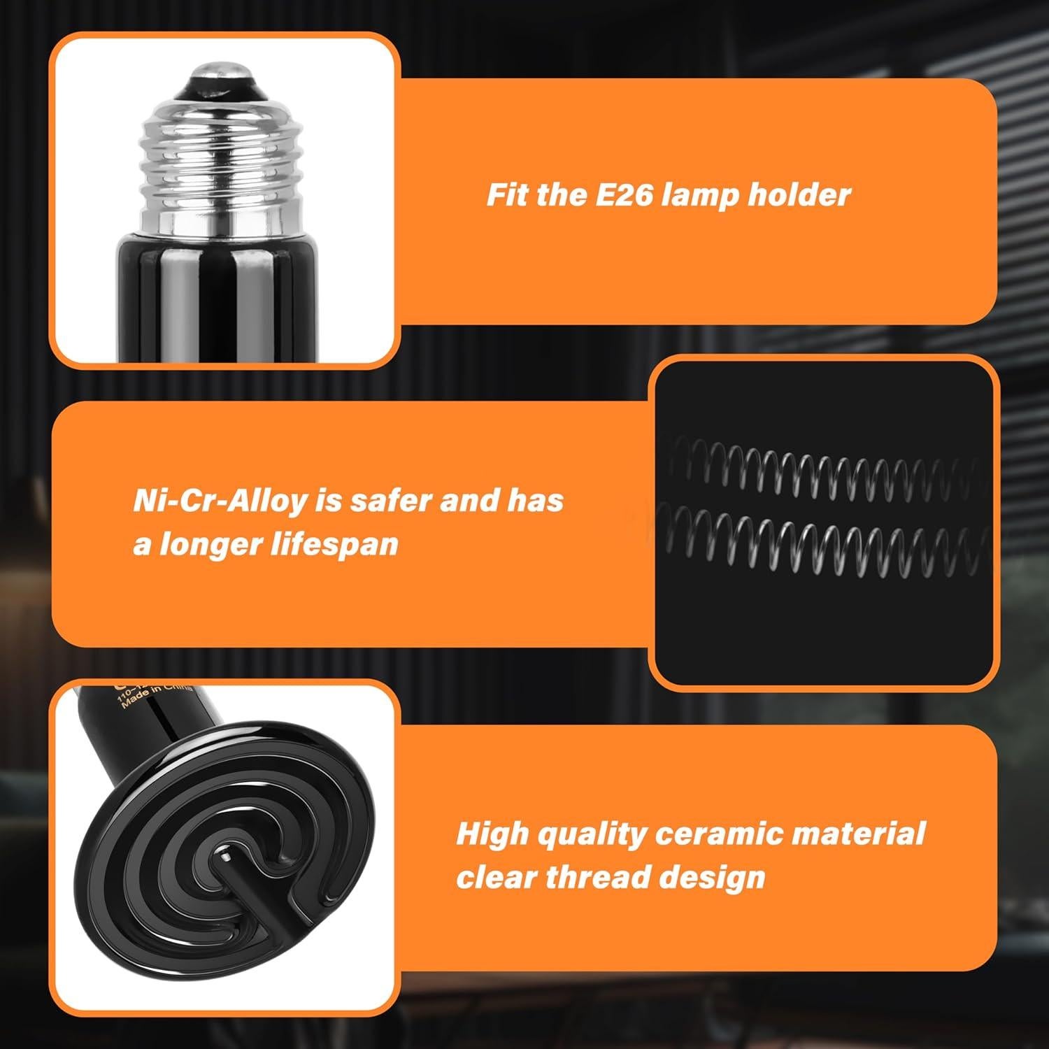 Emisor de Calor Cerámico Simple Deluxe 75W 2-Pack para Reptiles