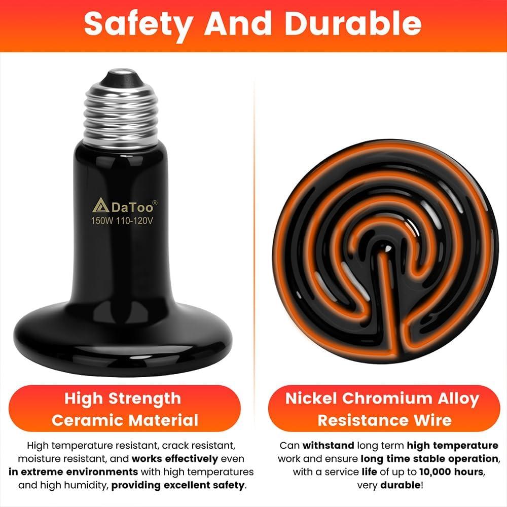 Lámpara de Calor Cerámica DaToo 150W E26 Sin Luz para Reptiles