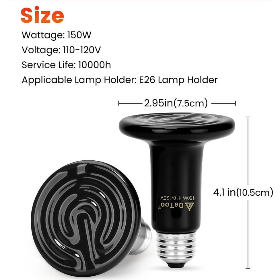 Lámpara de Calor Cerámica DaToo 150W E26 Sin Luz para Reptiles