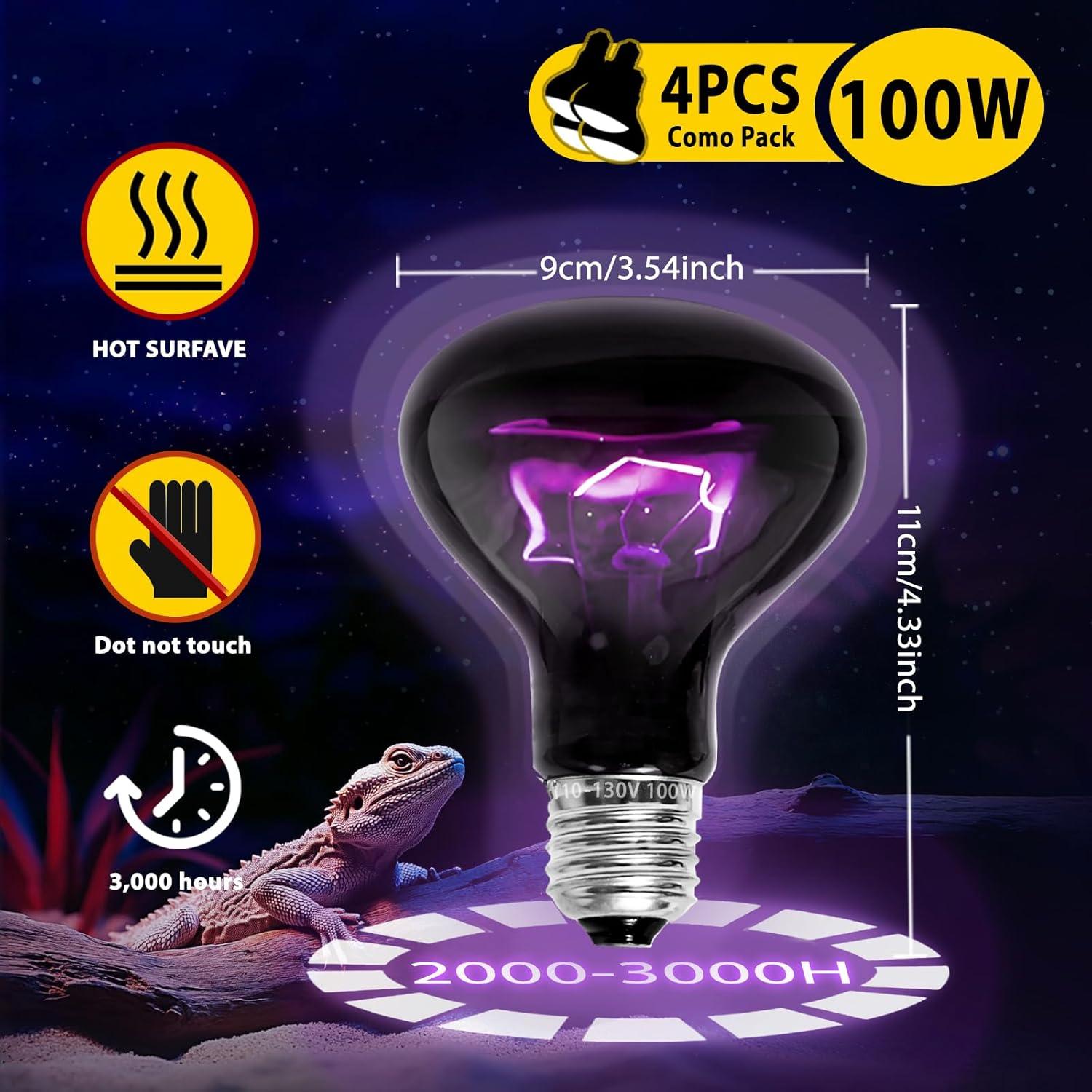 Lámpara de Calor para Reptiles TRIGRAND 100W UVA UVB 4 Pzas