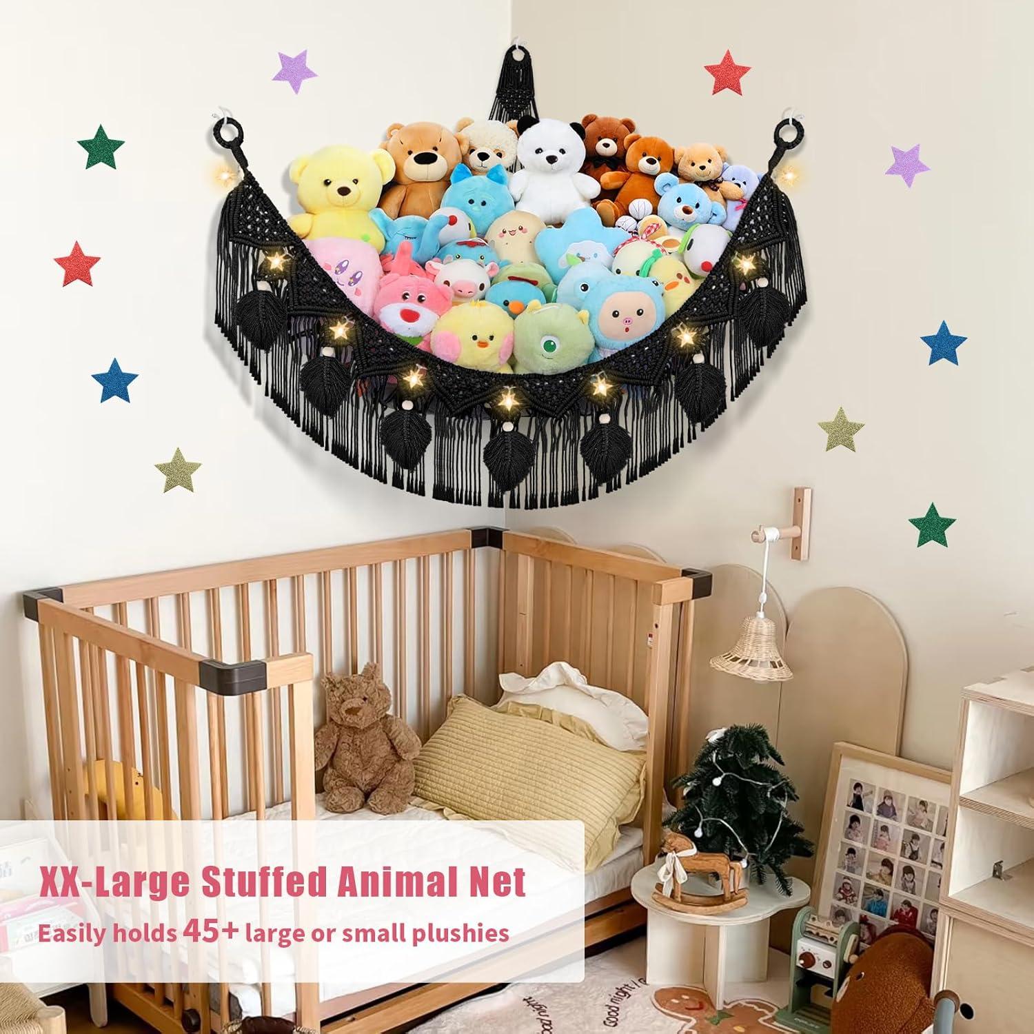 Hamaca de Almacenamiento de Peluches iHansee 56" Negra con Luces