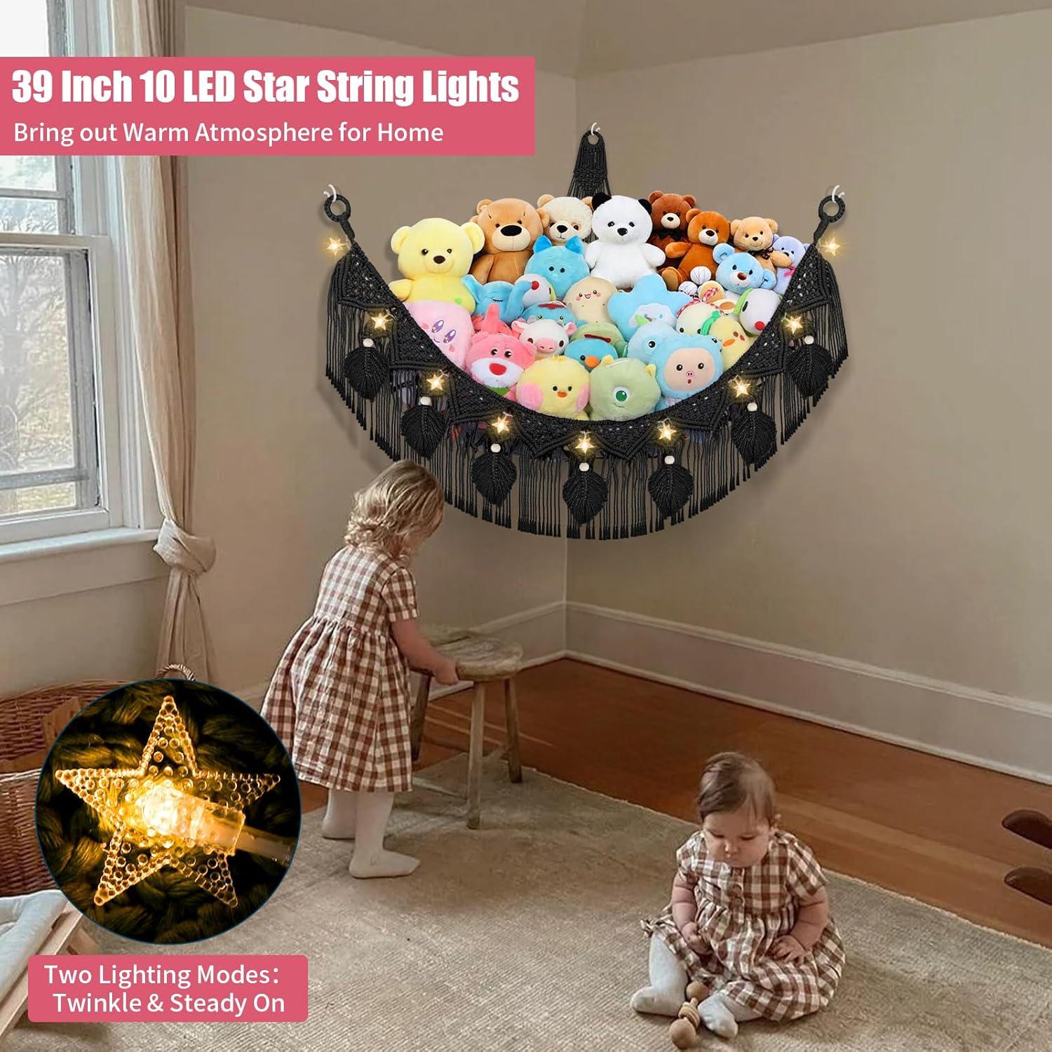 Hamaca de Almacenamiento de Peluches iHansee 56" Negra con Luces