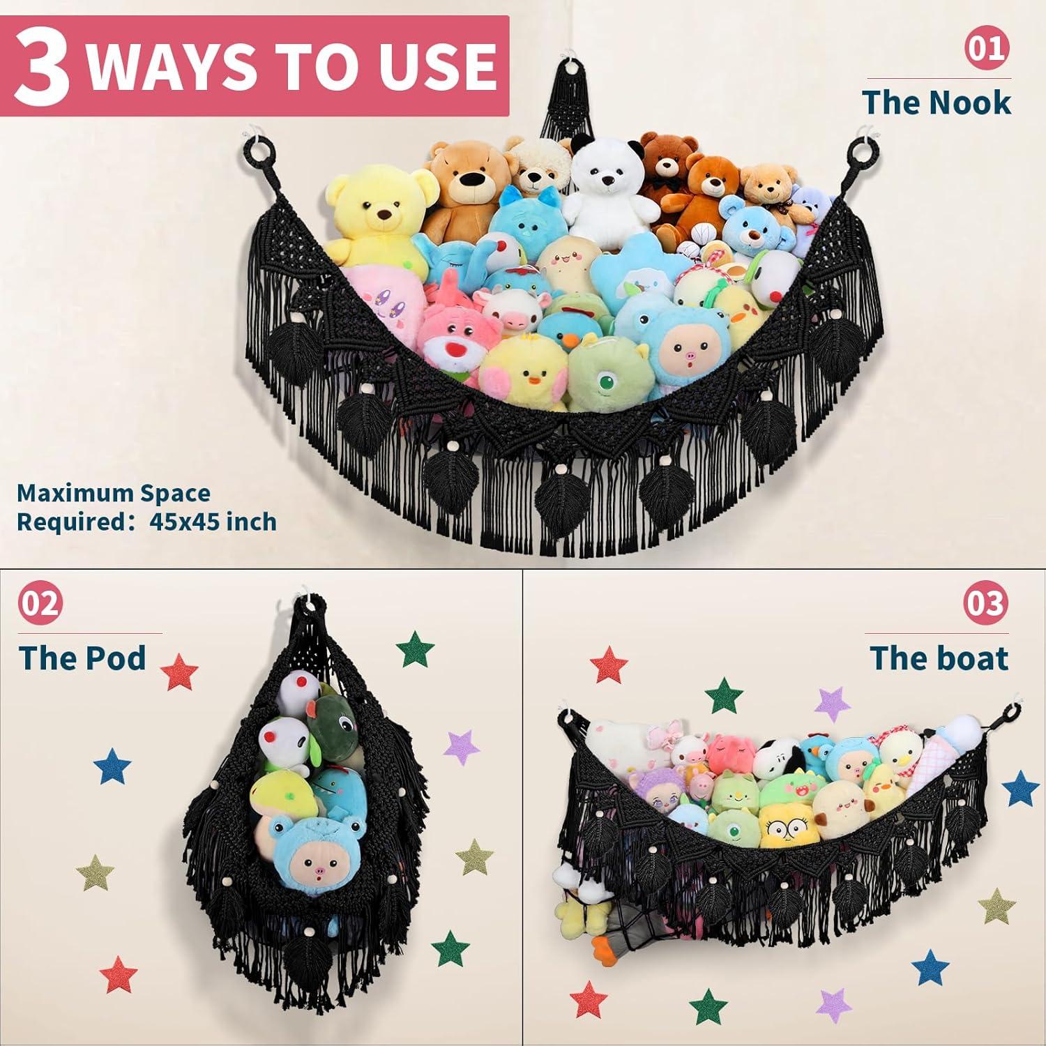 Hamaca de Almacenamiento de Peluches iHansee 56" Negra con Luces