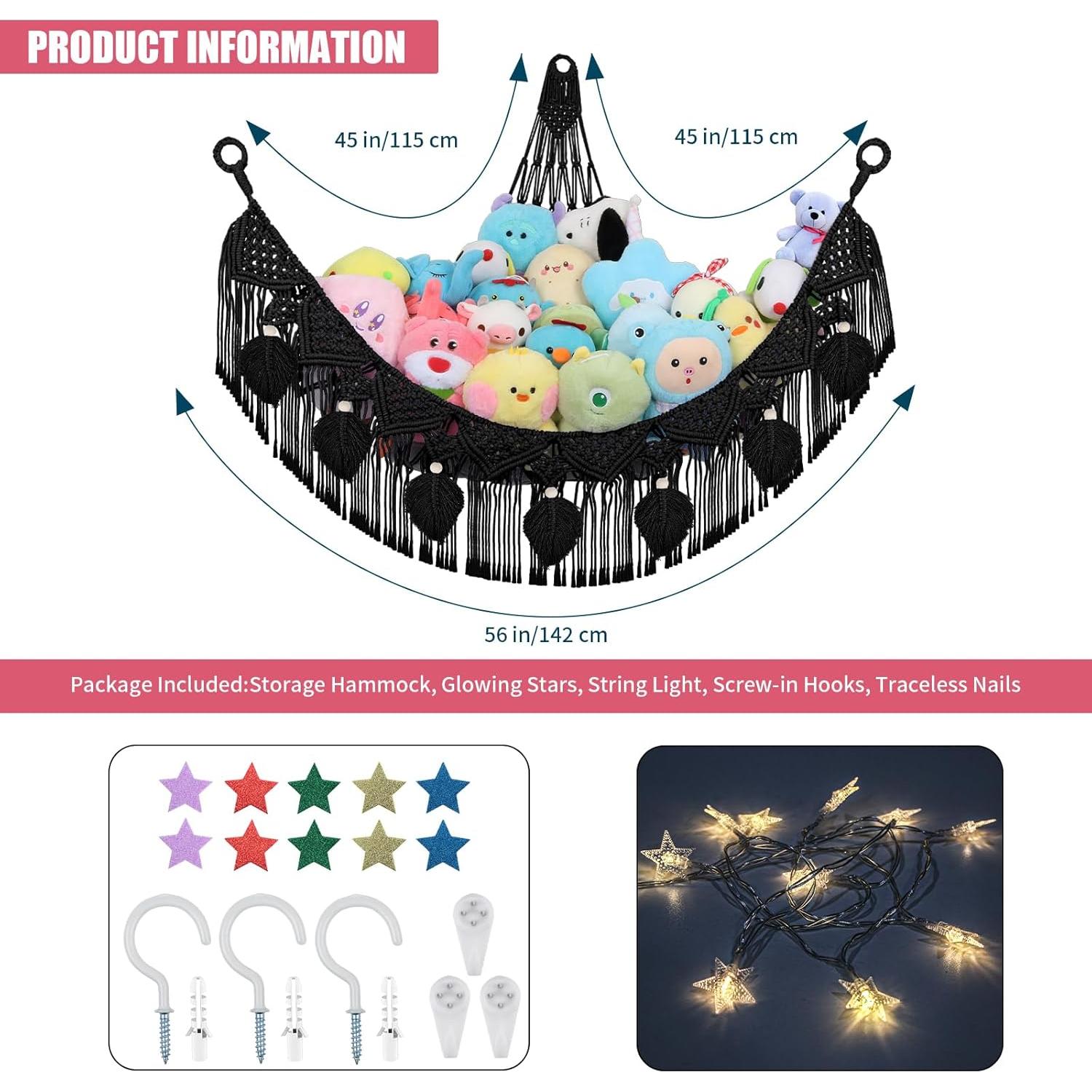 Hamaca de Almacenamiento de Peluches iHansee 56" Negra con Luces