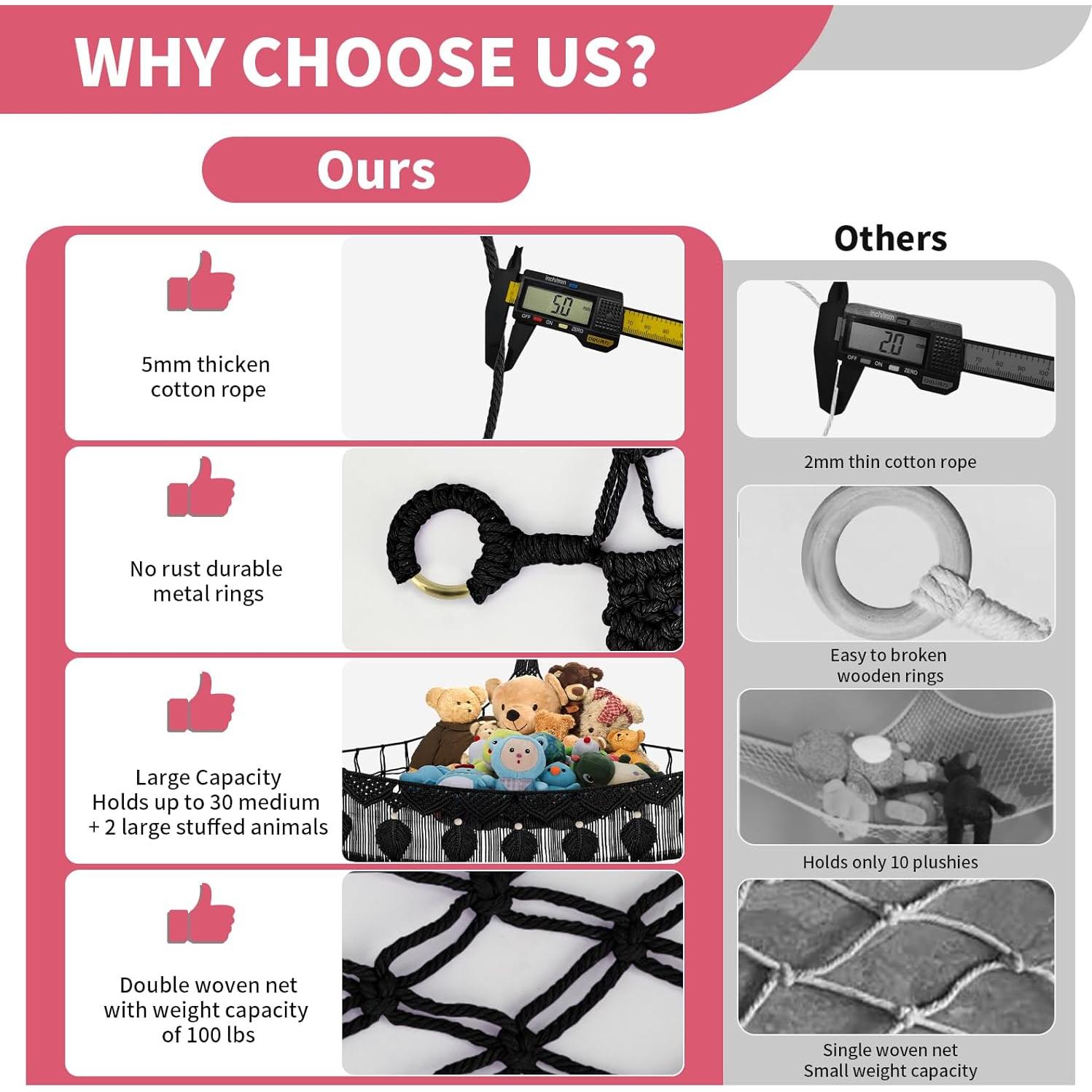 Hamaca de Almacenamiento de Peluches iHansee 56" Negra con Luces