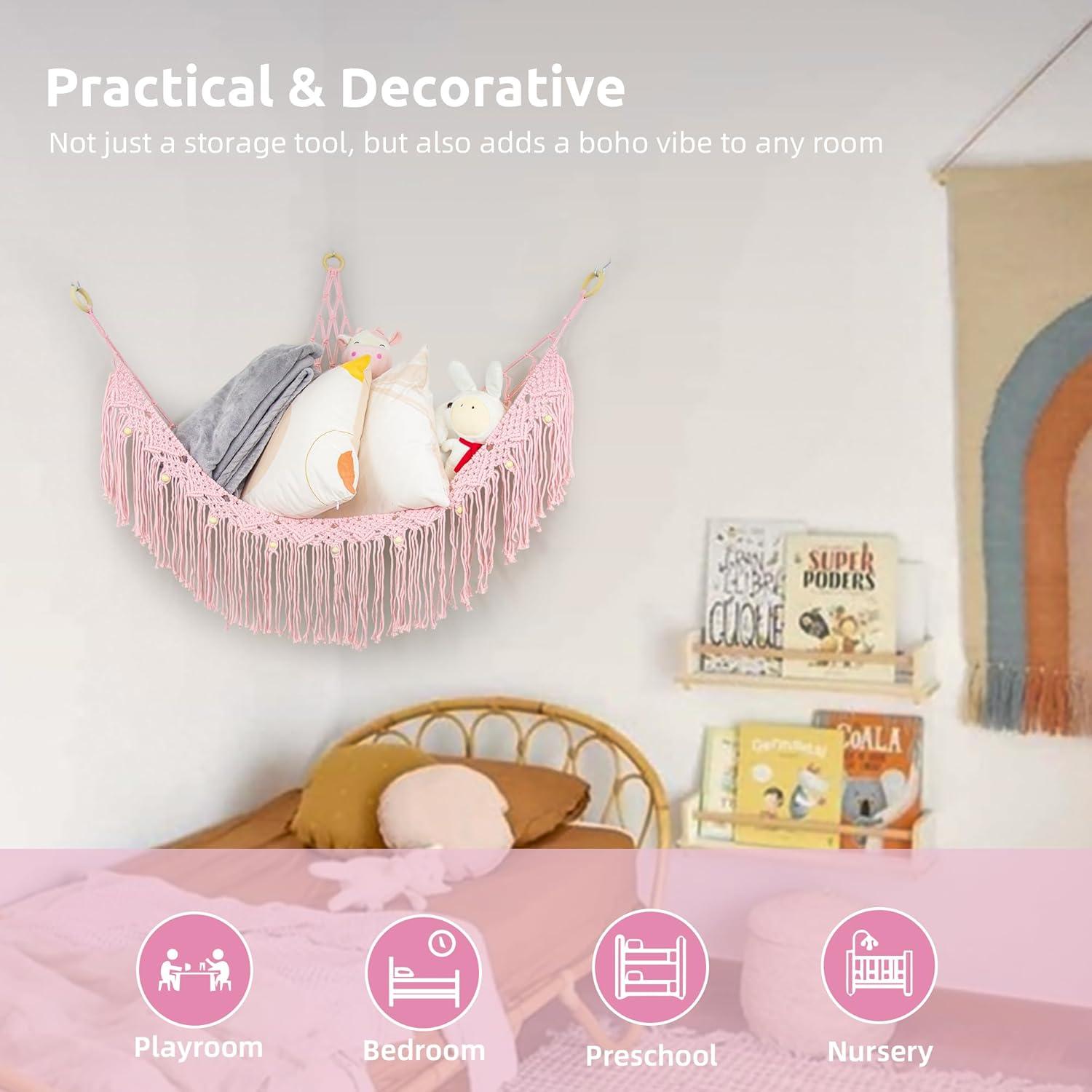 Hamaca Grande FLOCNOKY Rosa para Almacenamiento de Peluches