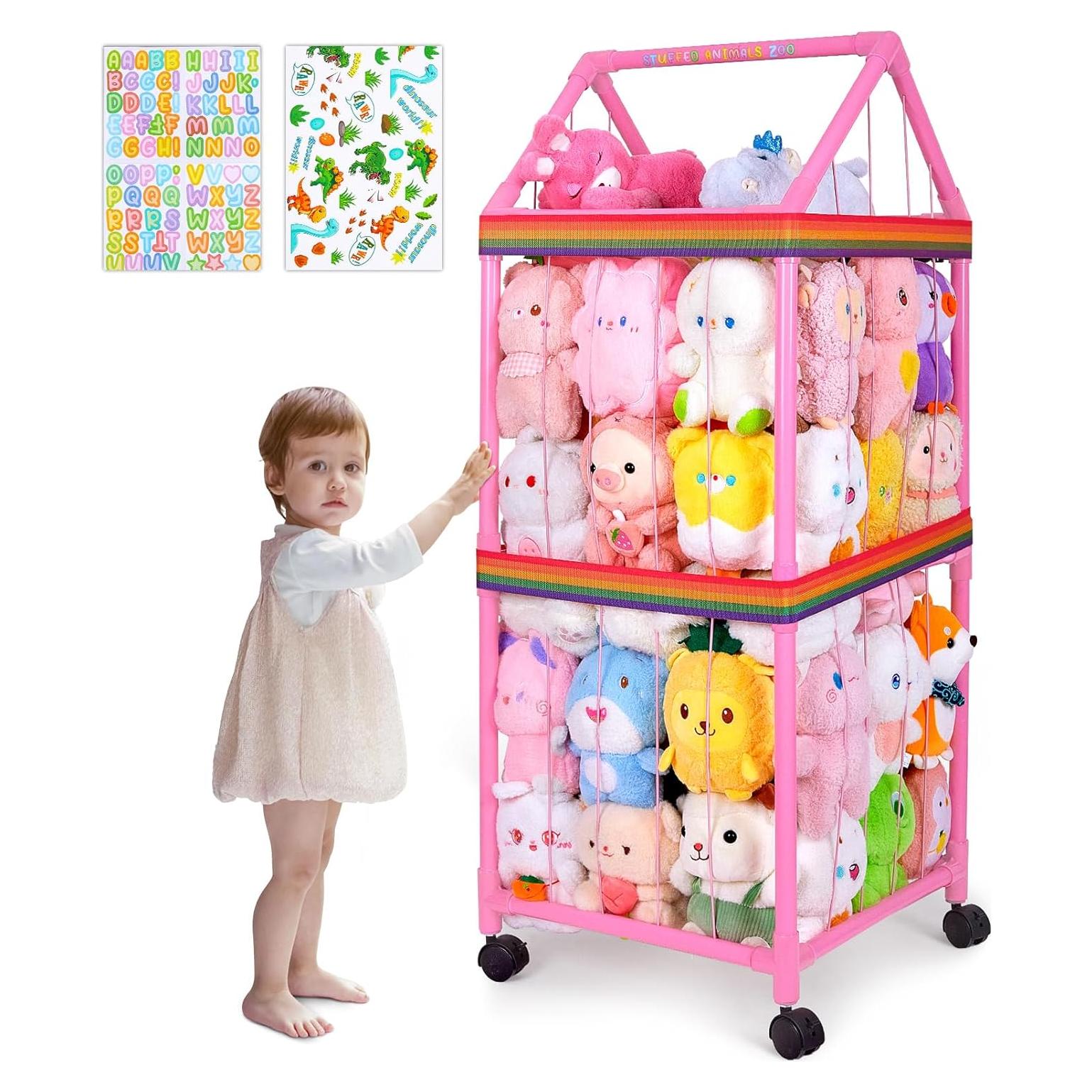 Organizador de Animales de Peluche FIOBEE Rosa con Ruedas