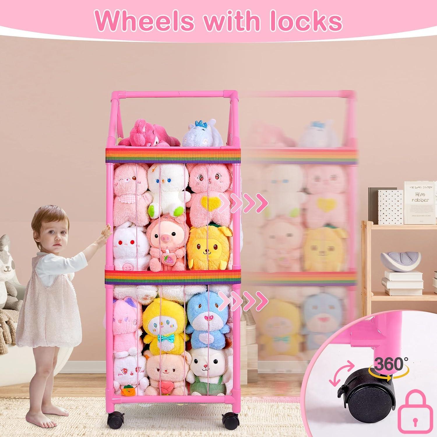 Organizador de Animales de Peluche FIOBEE Rosa con Ruedas