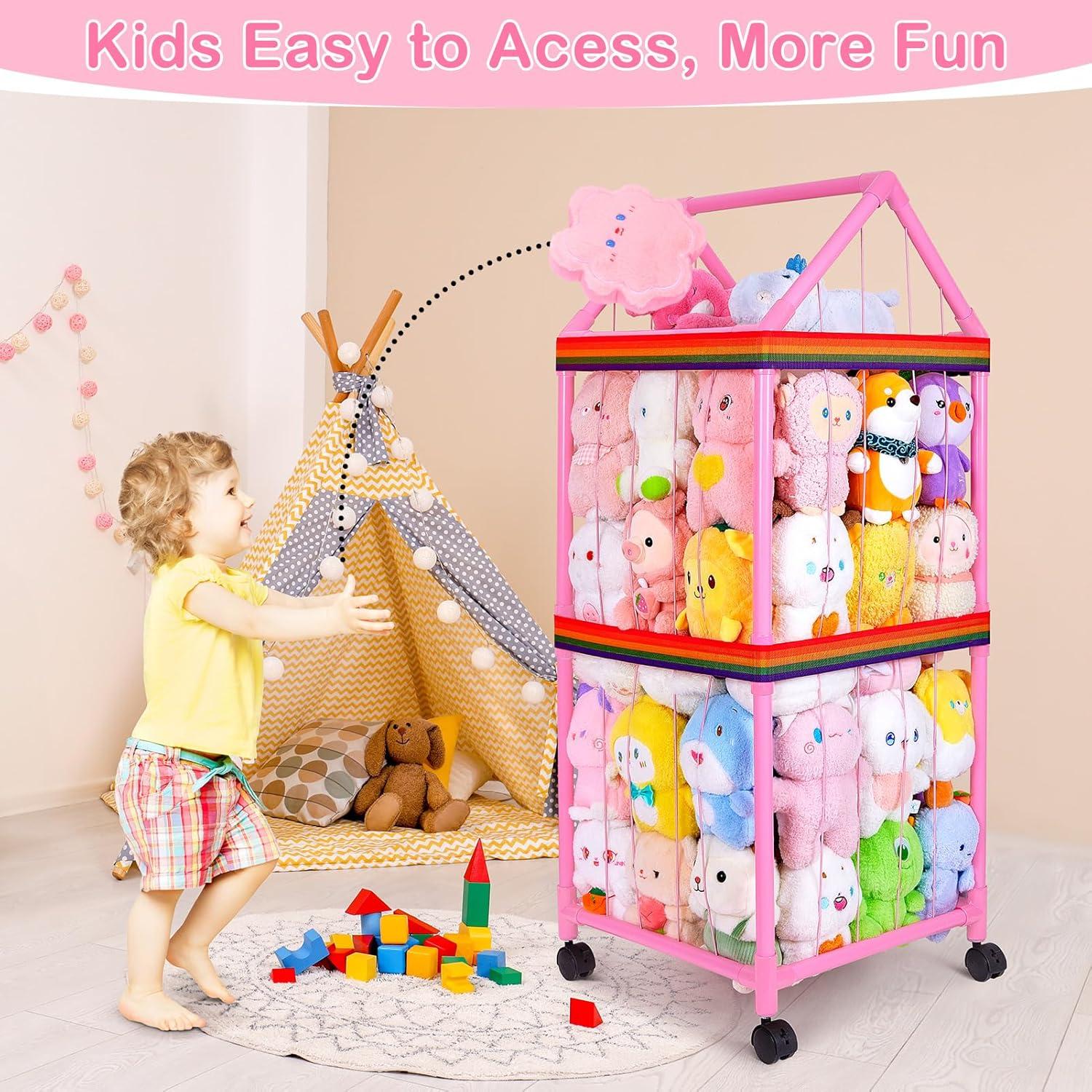 Organizador de Animales de Peluche FIOBEE Rosa con Ruedas