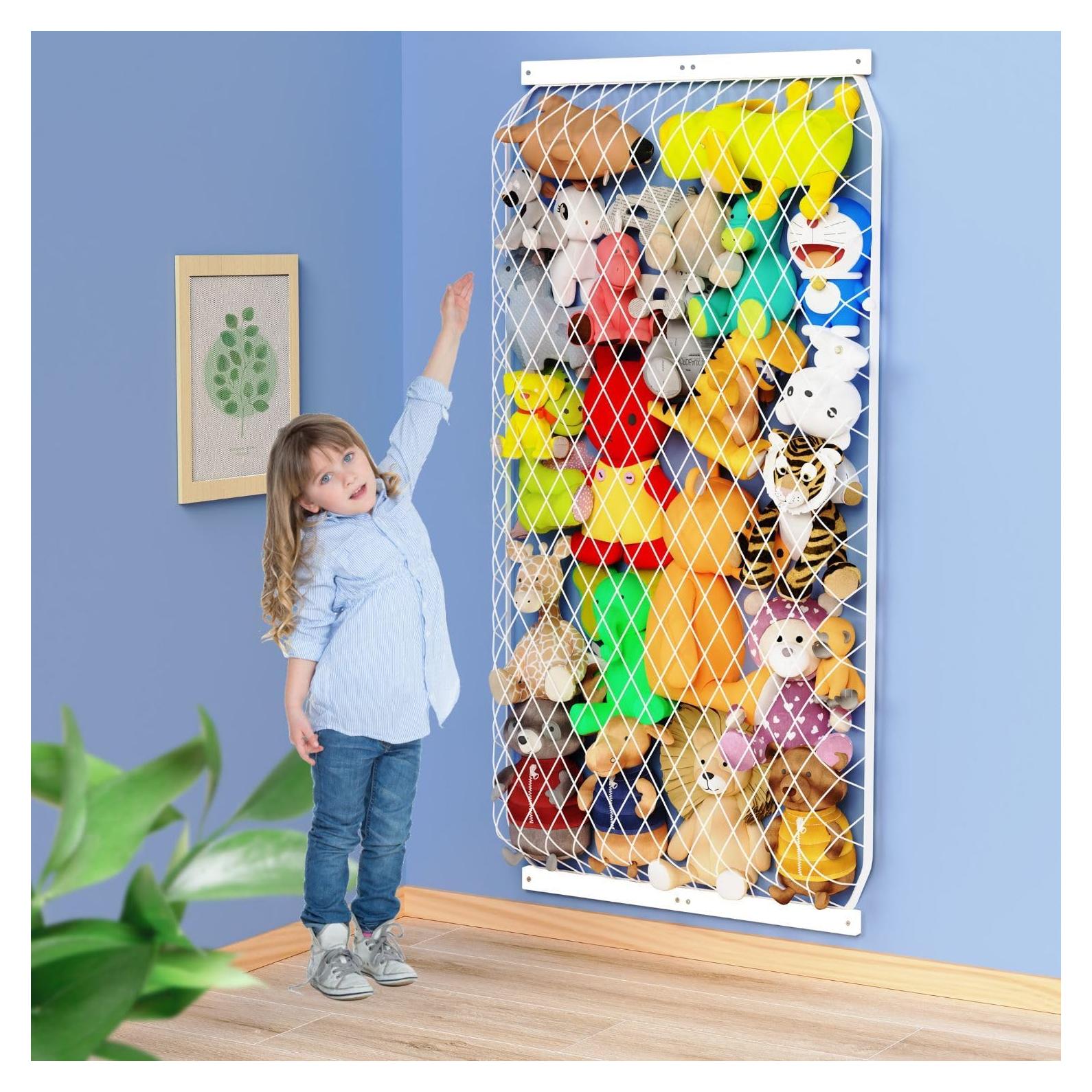 Organizador Colgante de Peluches VOMELON - Madera y Red Ajustable