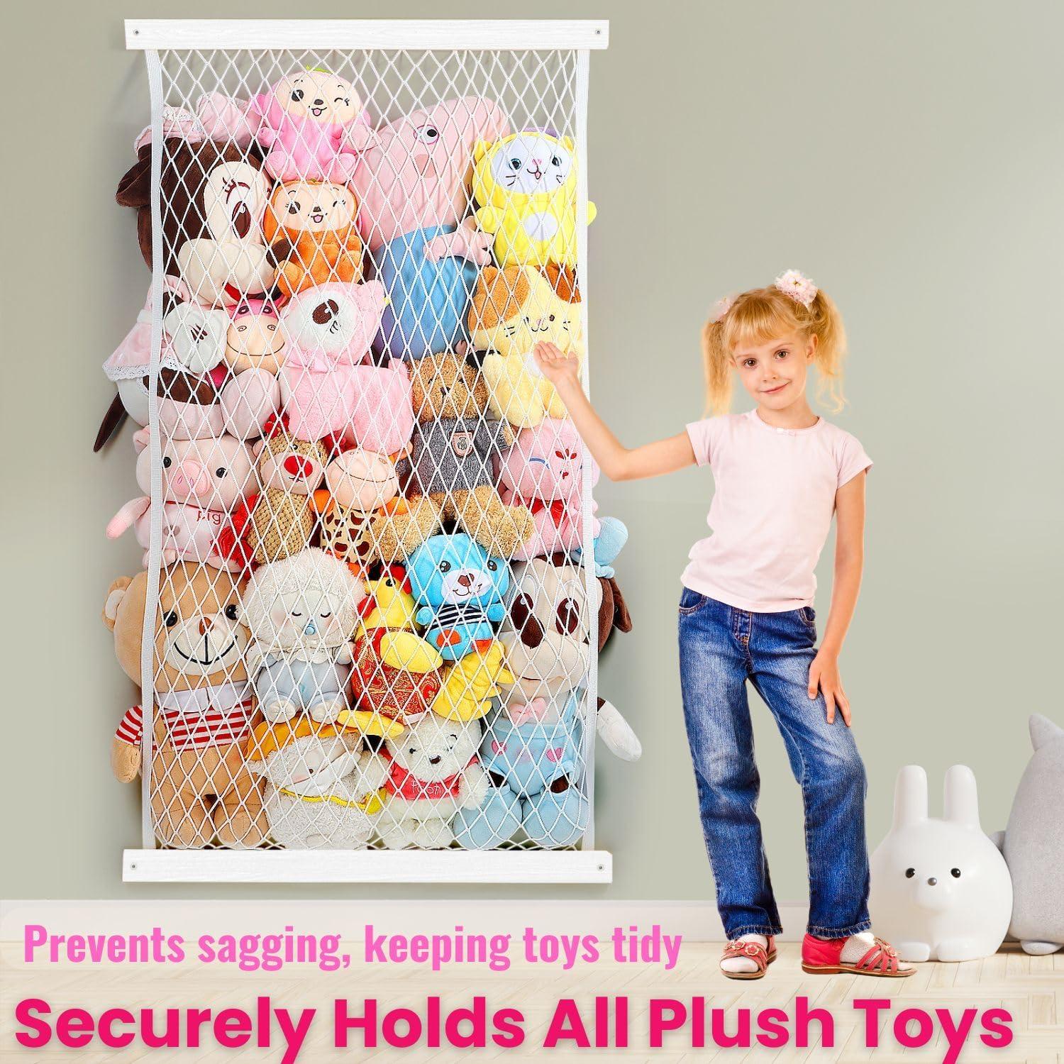 Organizador Colgante de Peluches VOMELON - Madera y Red Ajustable