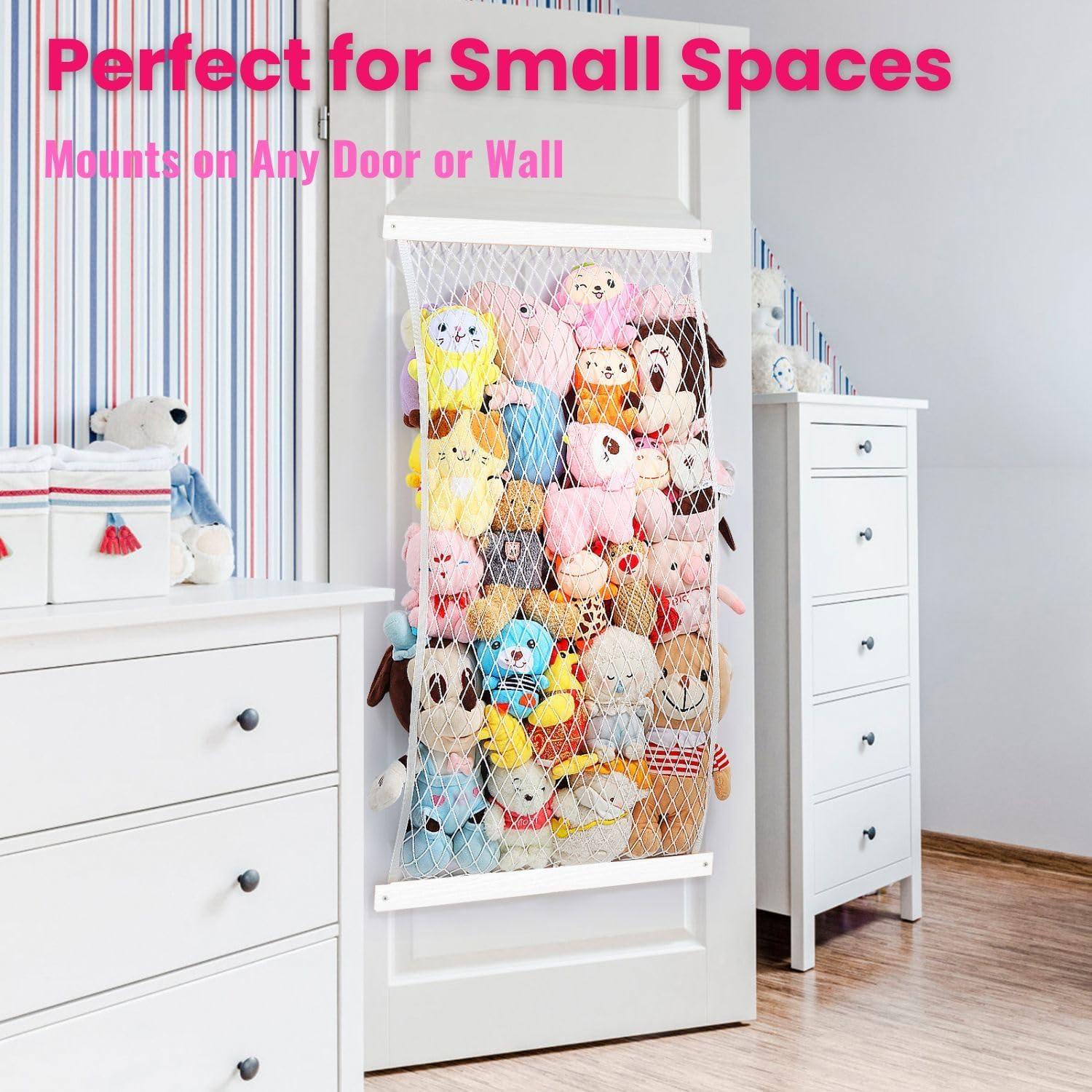 Organizador Colgante de Peluches VOMELON - Madera y Red Ajustable