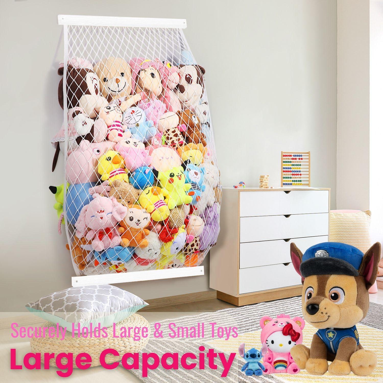 Organizador Colgante de Peluches VOMELON - Madera y Red Ajustable