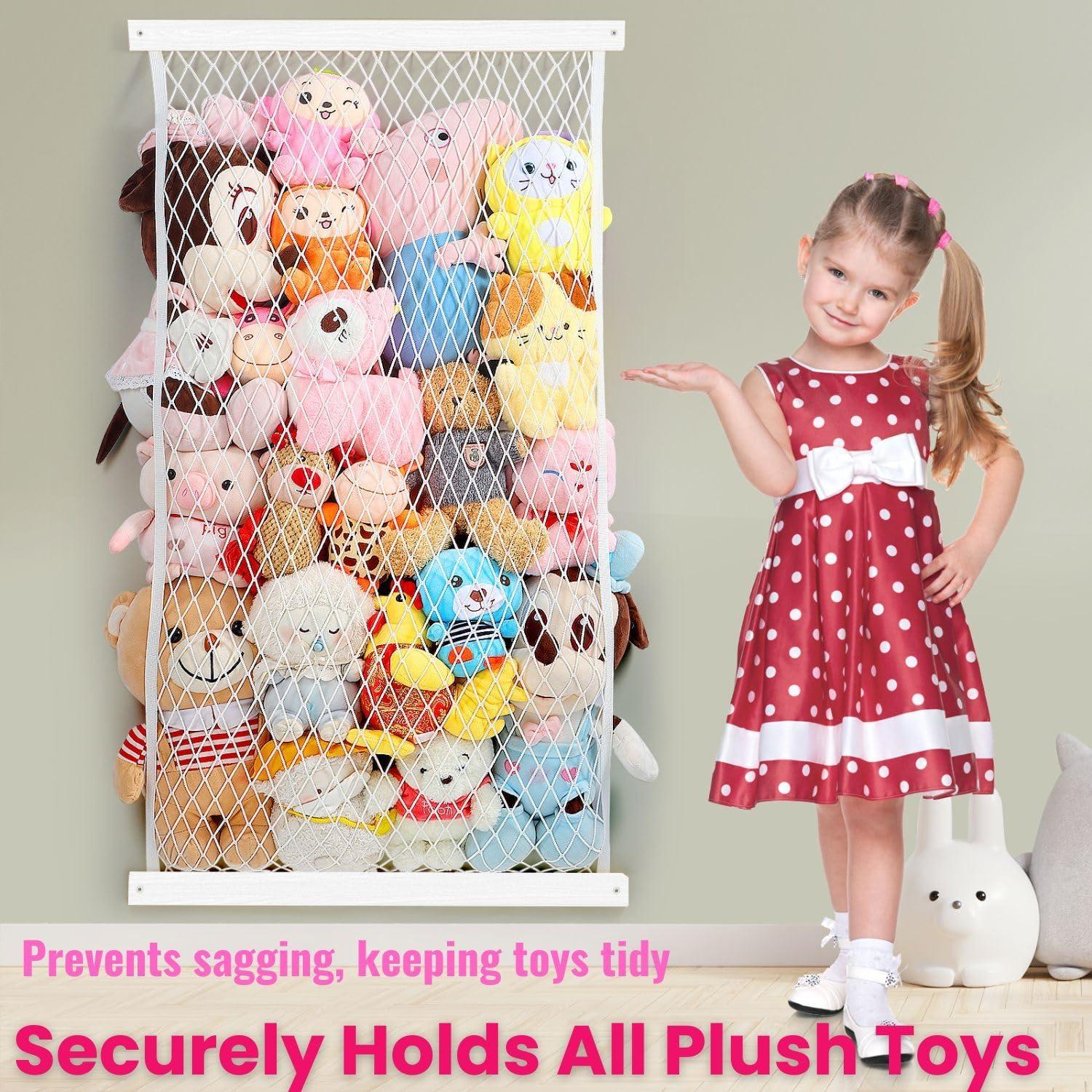 Organizador Colgante de Peluches VOMELON - Madera y Red Ajustable