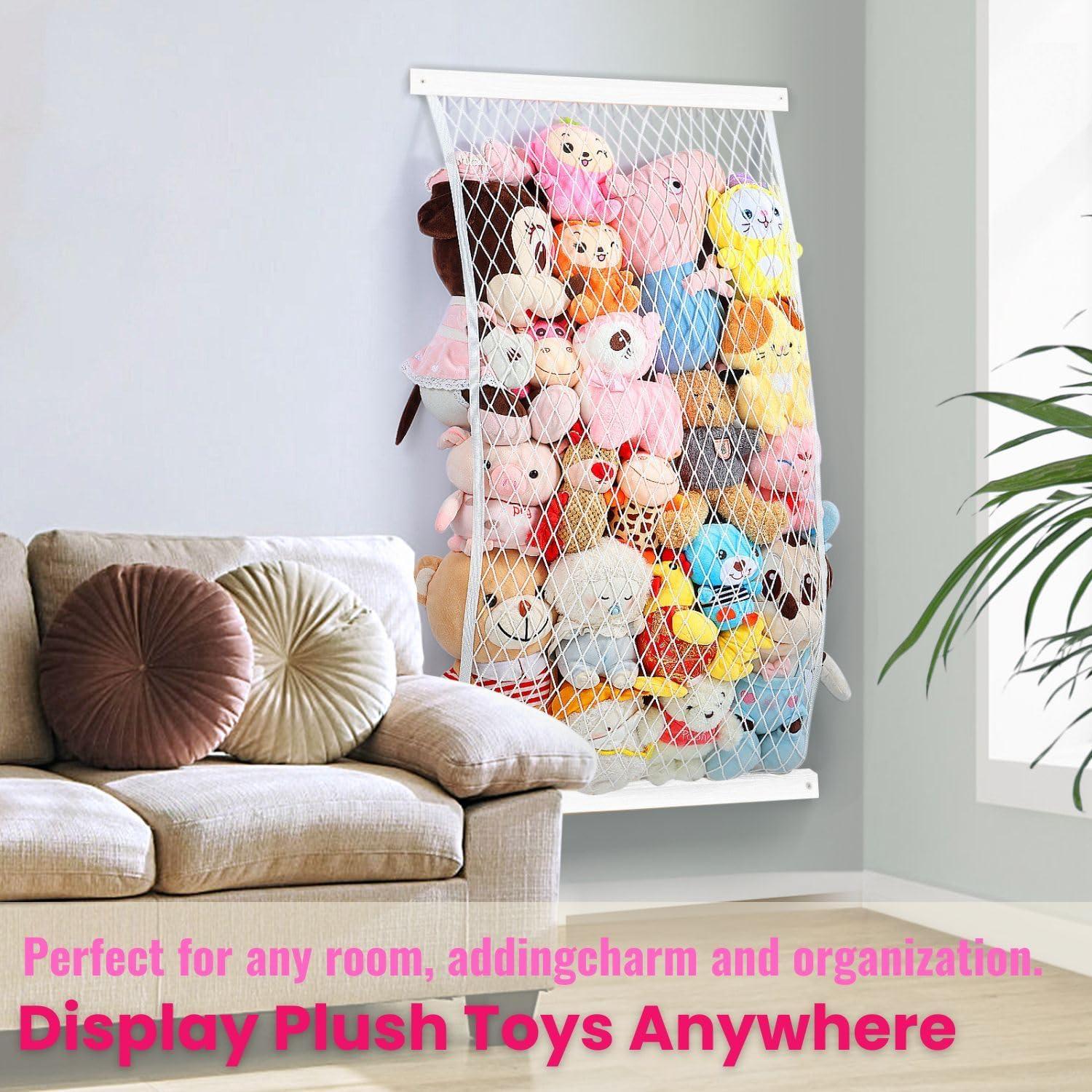 Organizador Colgante de Peluches VOMELON - Madera y Red Ajustable