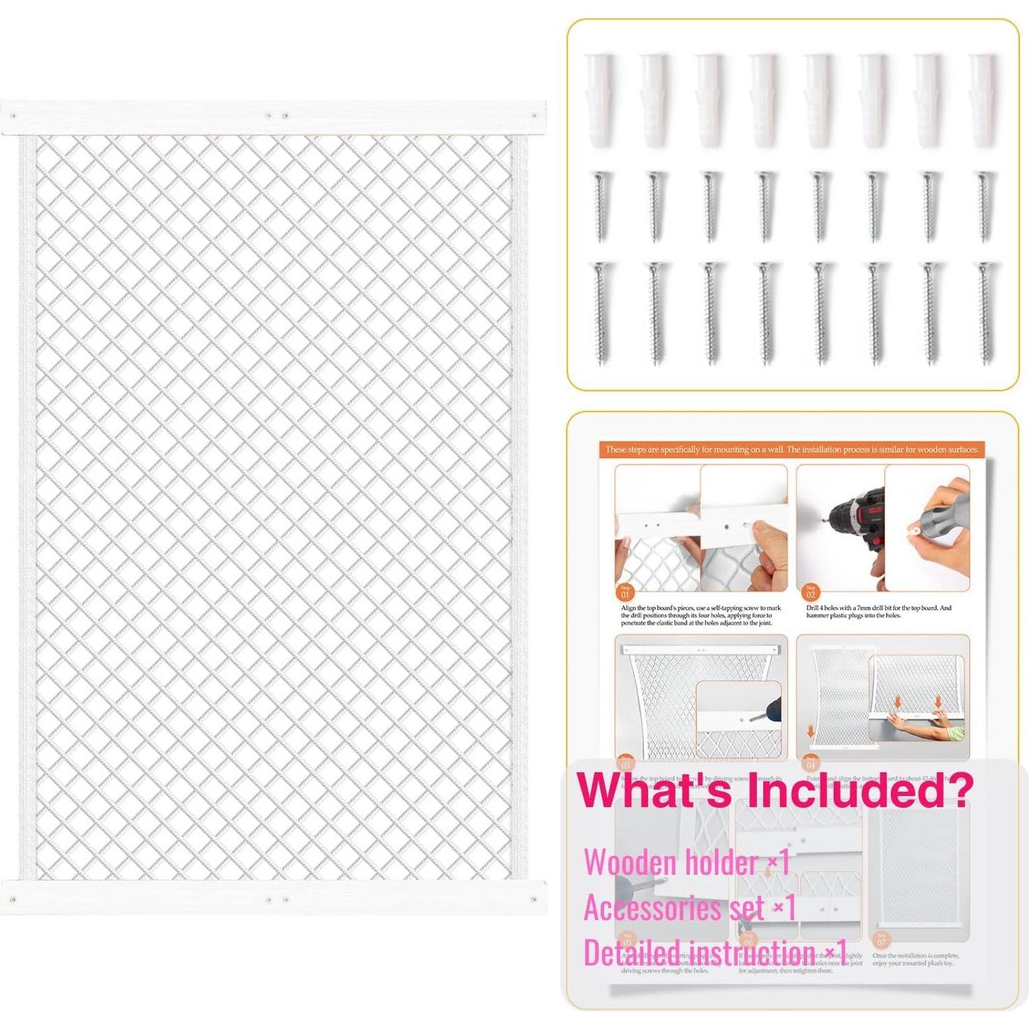 Organizador Colgante de Peluches VOMELON - Madera y Red Ajustable