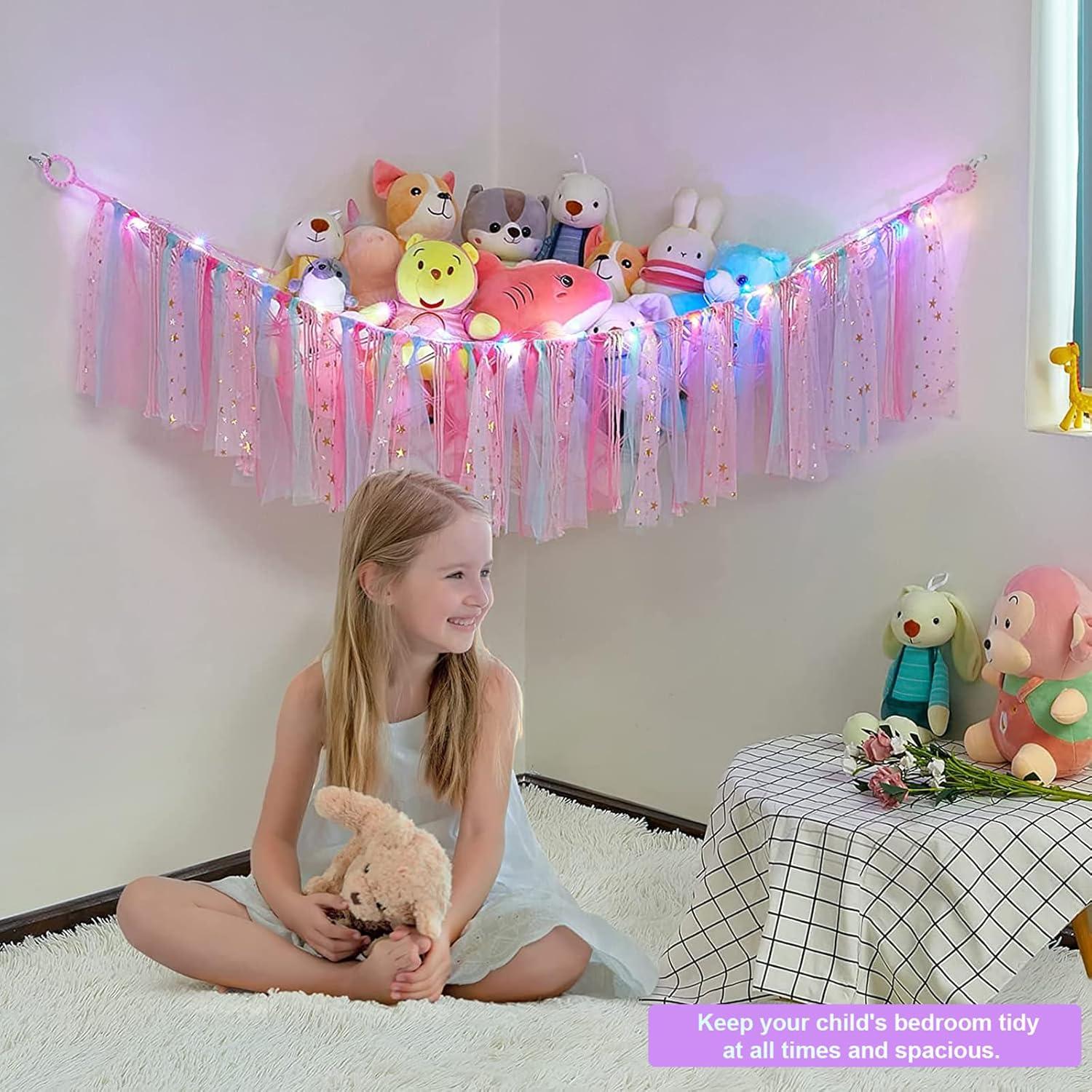 Hamaca de Almacenamiento para Juguetes FYANER Rosa con Luces LED