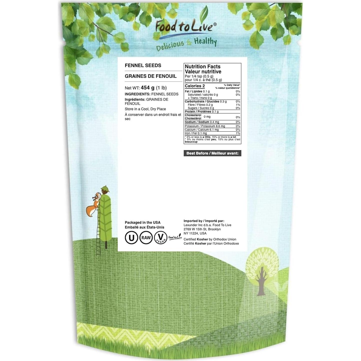 Semillas de Hinojo Food to Live 0.45 kg Crudas y Veganas