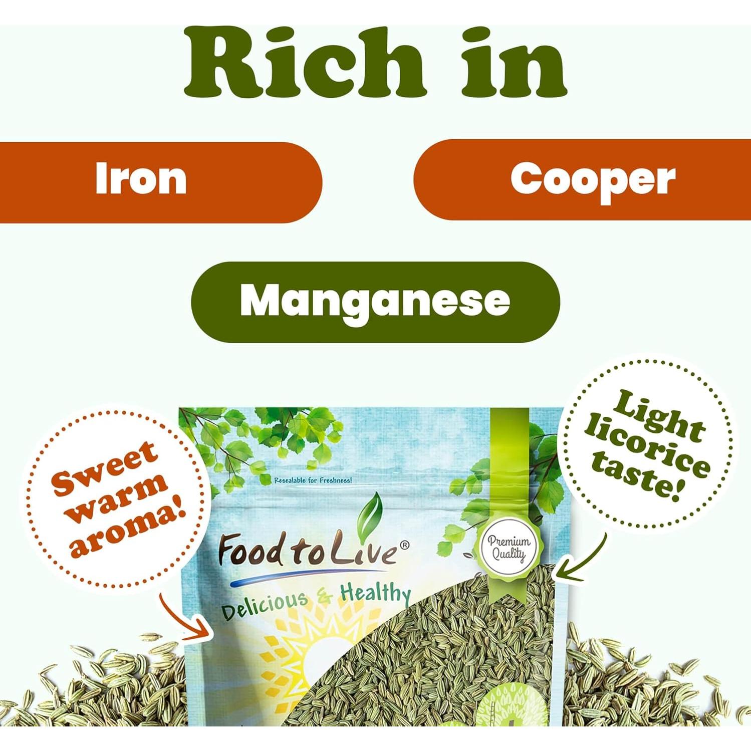 Semillas de Hinojo Food to Live 0.45 kg Crudas y Veganas