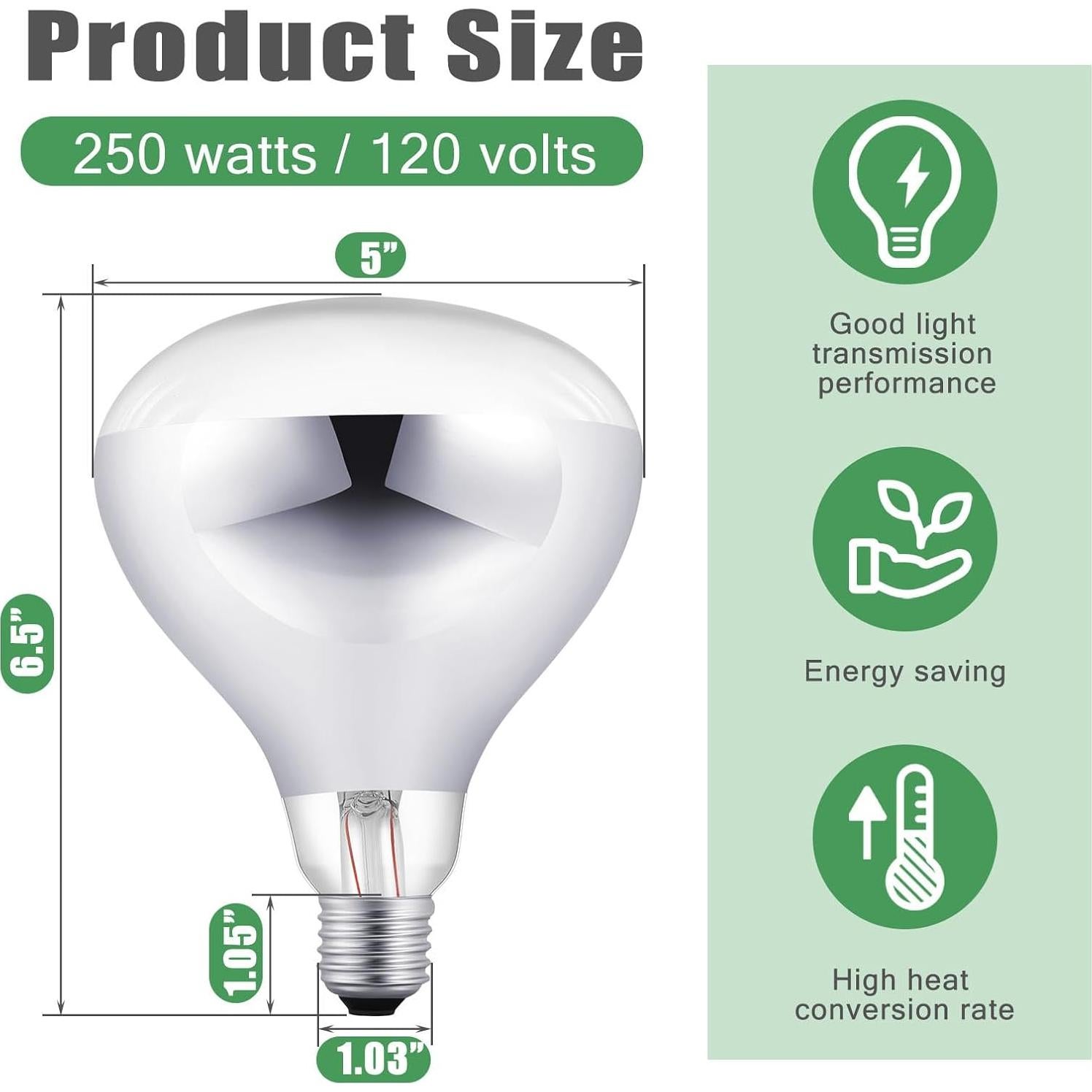 VIHOSE 6 Bombillas de Calor 250W E26 para Reptiles y Mascotas