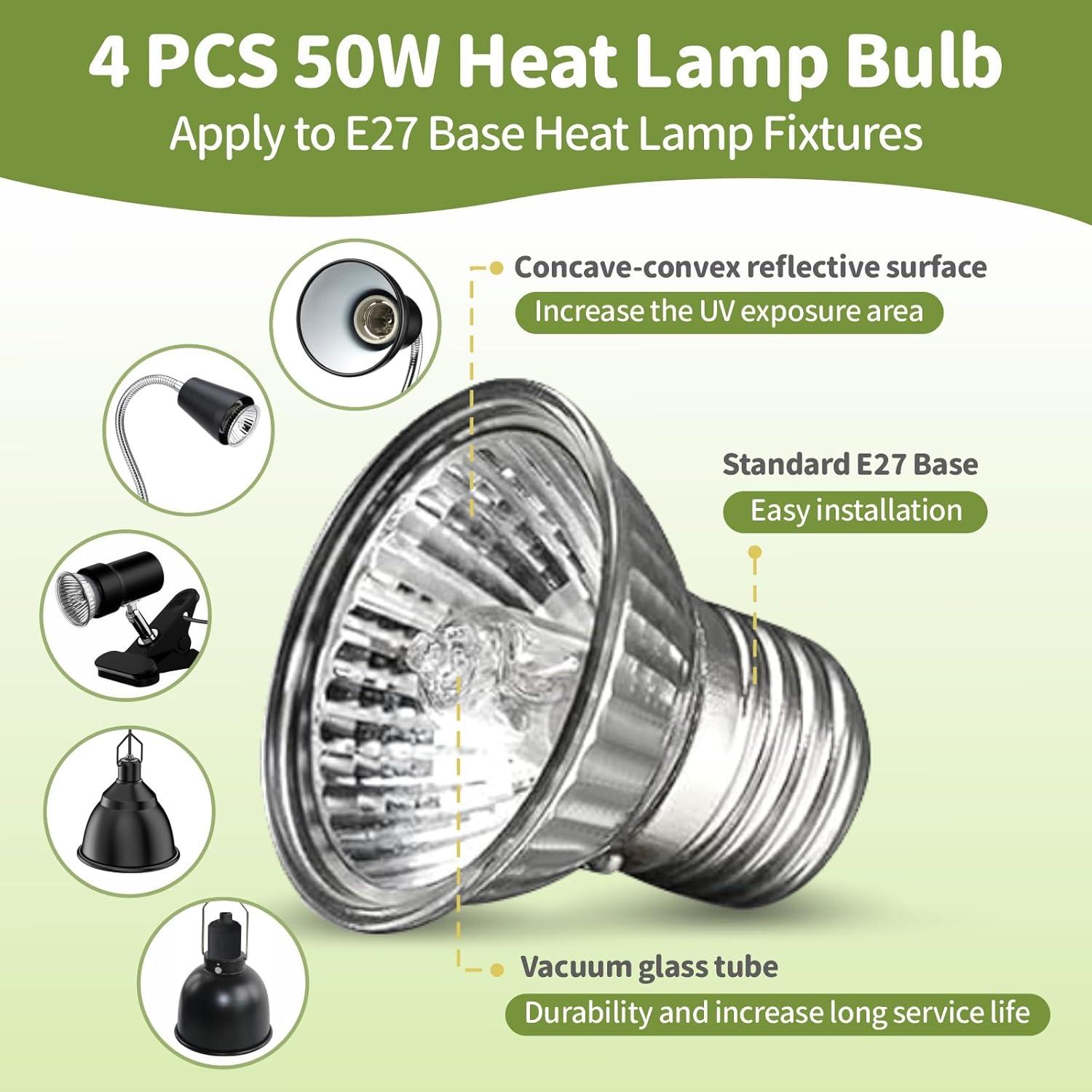 GOZILLA 4 PCS 50W Lámpara de Calor UVA UVB para Reptiles