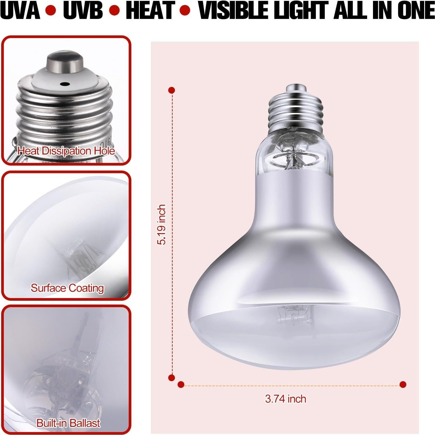 Lámpara de Calor UVB UVA 100W para Reptiles DXOPHIEX