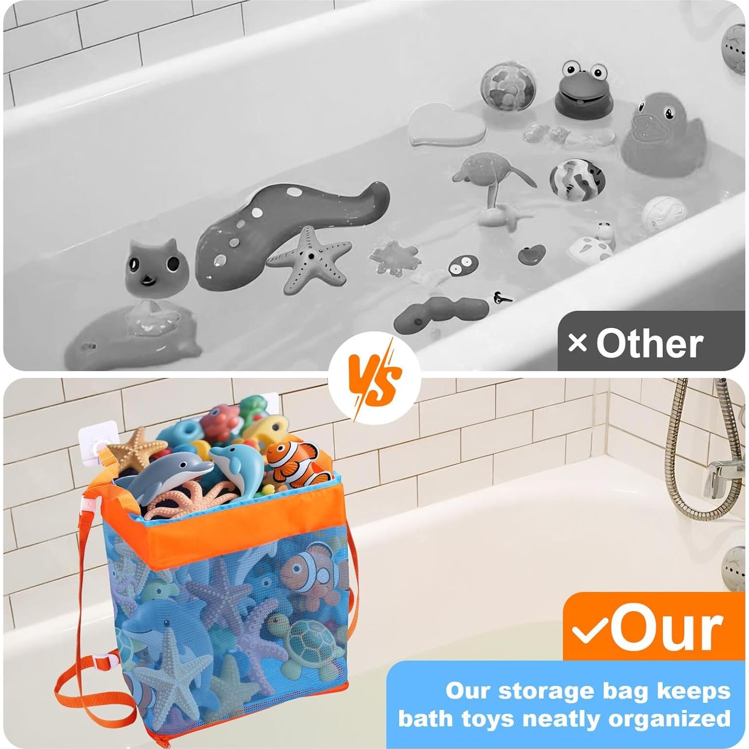 Bolsa de Almacenamiento de Juguetes de Baño 3 en 1 Naranja y Azul