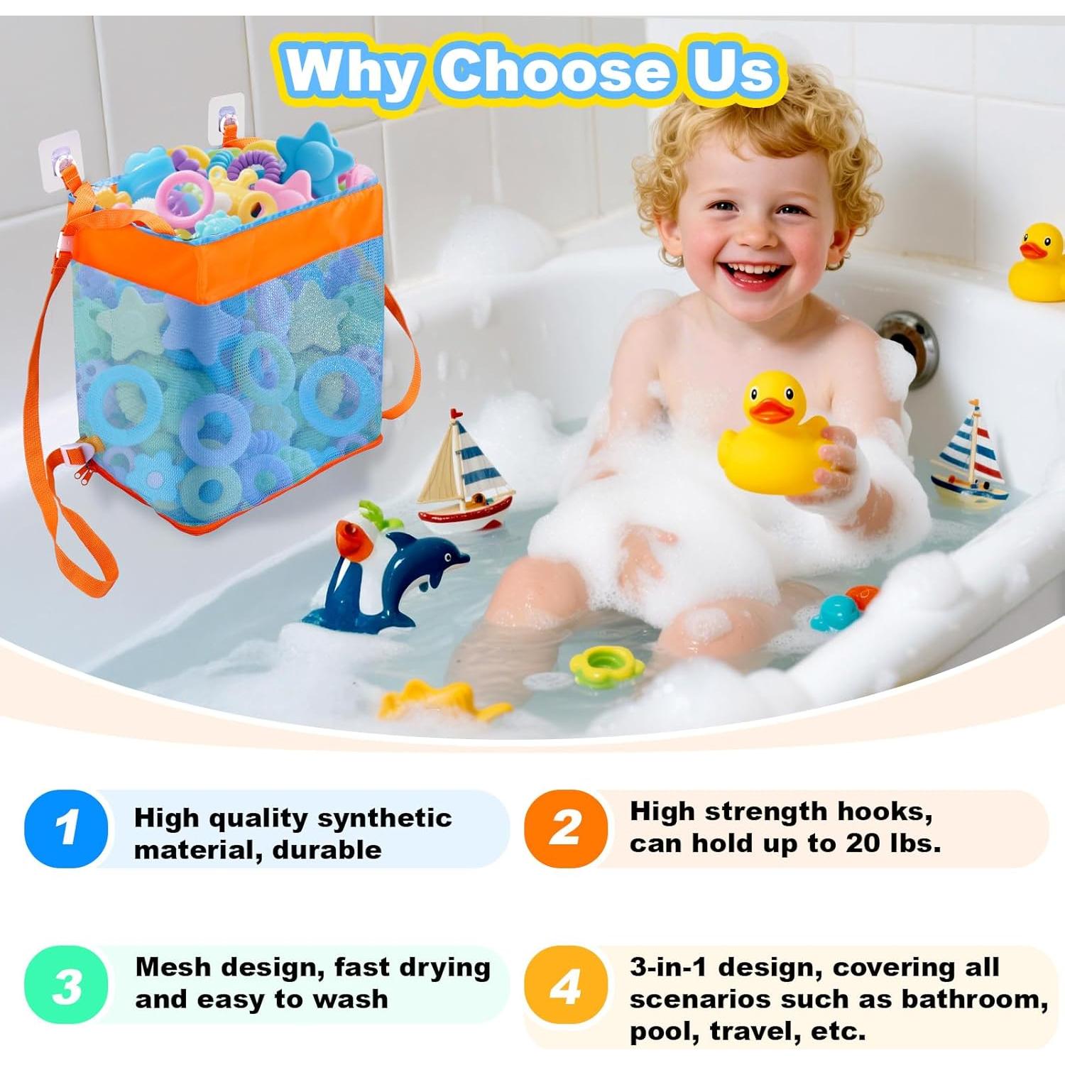 Bolsa de Almacenamiento de Juguetes de Baño 3 en 1 Naranja y Azul