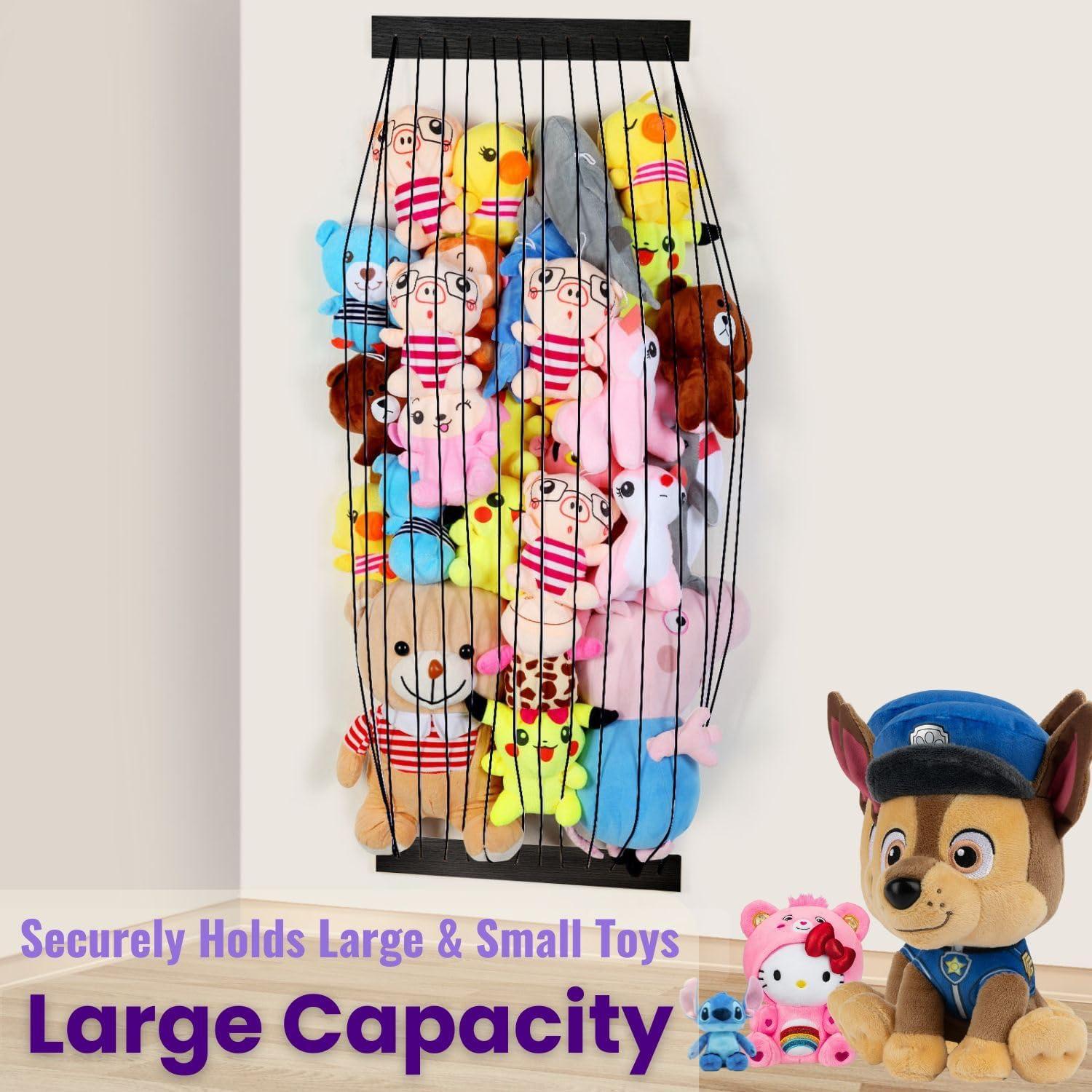 Stuffed Animal Storage Hammock Nursery Hanging Organizer Durable Wooden Frame with Elastic Rope for Plush Toy Display - Easy Wall or Door Installation Space-Saving Toy Net for Kids’ Room-Patent