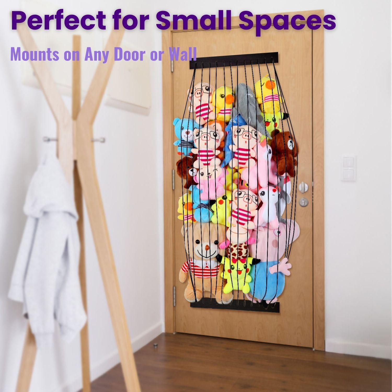 Stuffed Animal Storage Hammock Nursery Hanging Organizer Durable Wooden Frame with Elastic Rope for Plush Toy Display - Easy Wall or Door Installation Space-Saving Toy Net for Kids’ Room-Patent