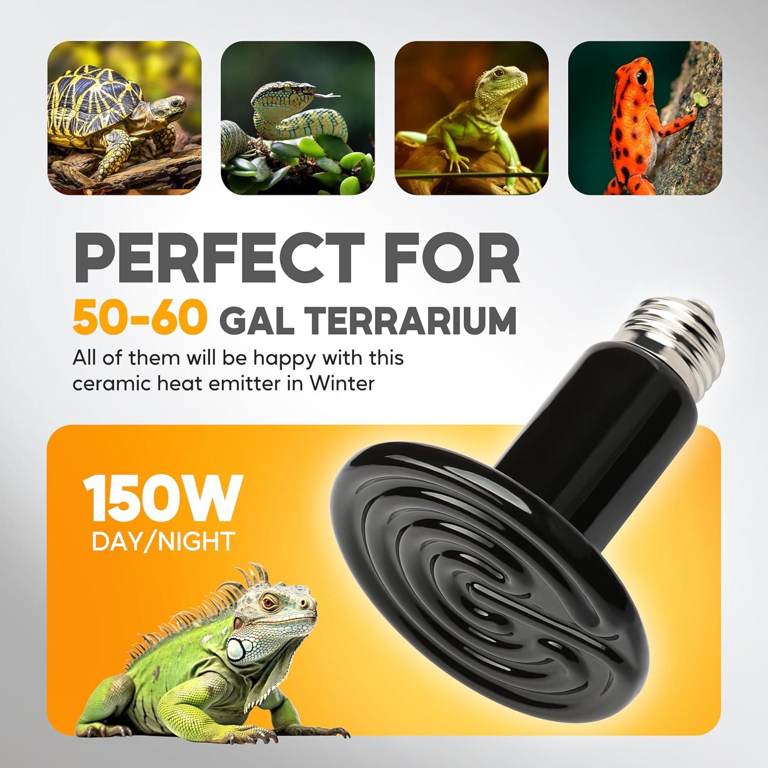 Lámpara de Calor Cerámica HealSmart 150W 2-Pack para Reptiles